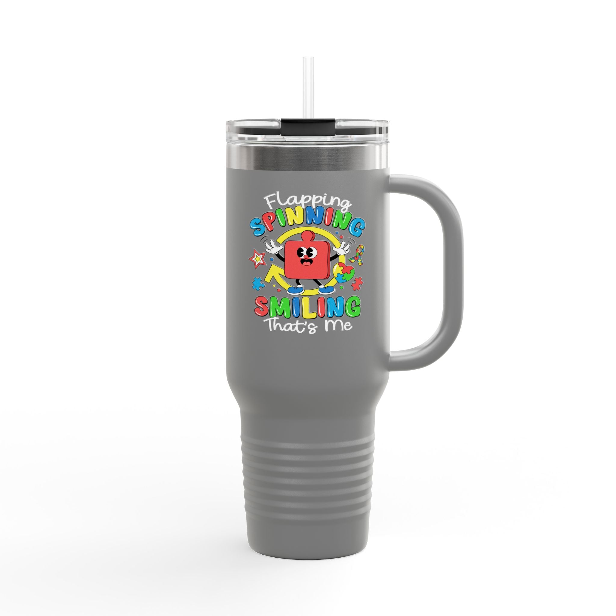 Spinning Smiling Insulated Travel Mug, 40oz