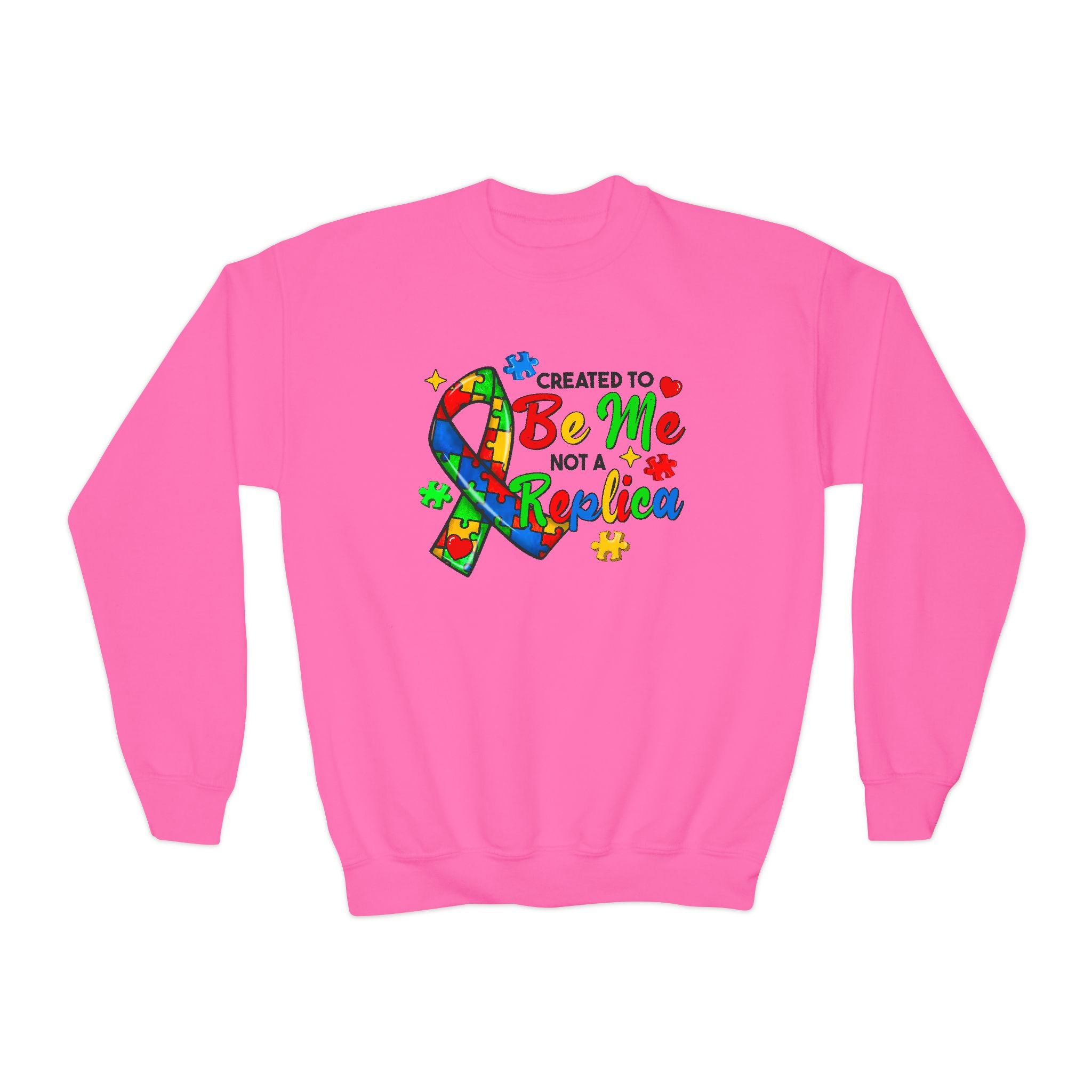 Created to Be Me Not a Replica, Autism Awareness, Unisex Children's Crewneck Sweatshirt