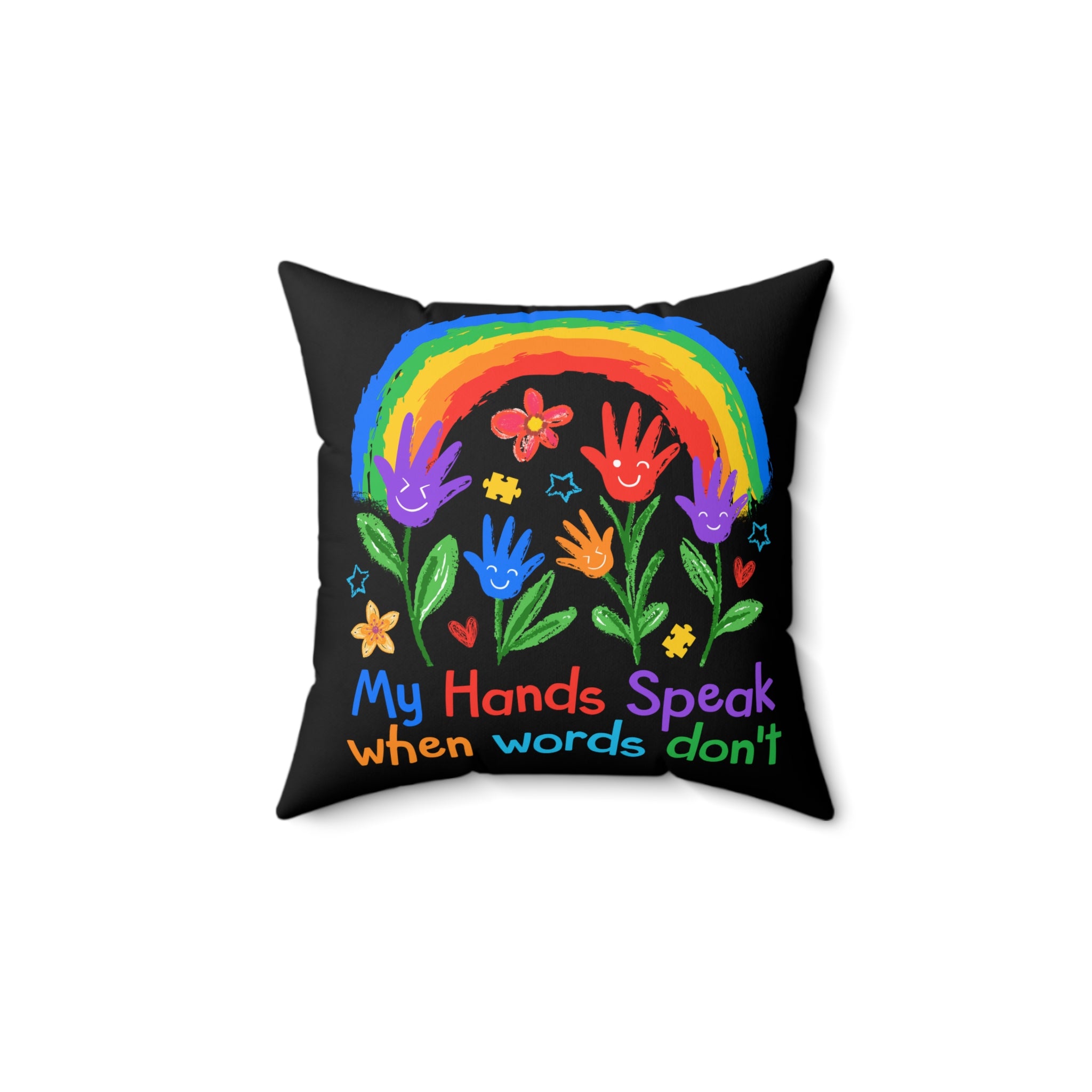 My Hand Speaks Nonverbal Austim Spun Polyester Square Pillow
