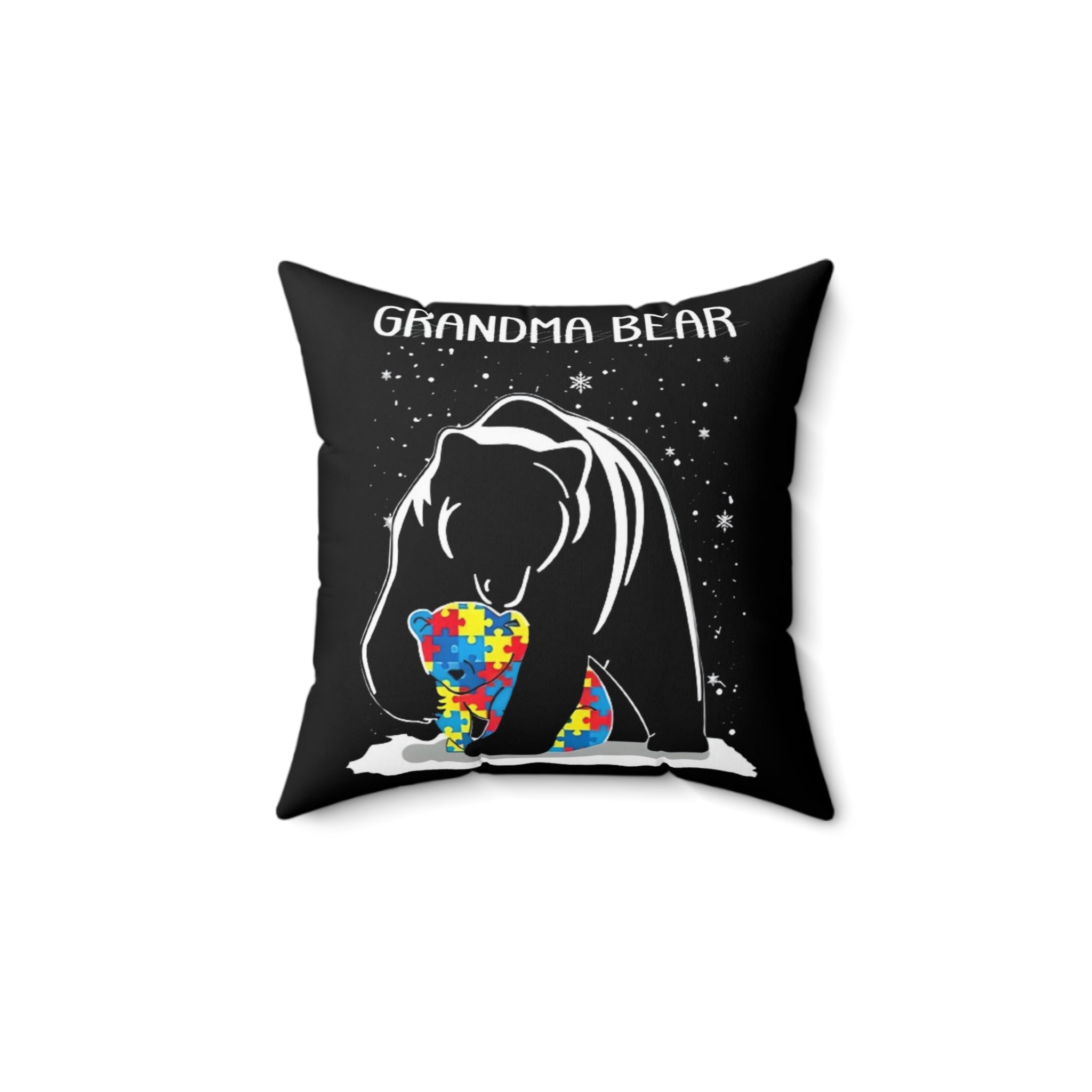 Grandma Bear Nonverbal Austim Spun Polyester Square Pillow