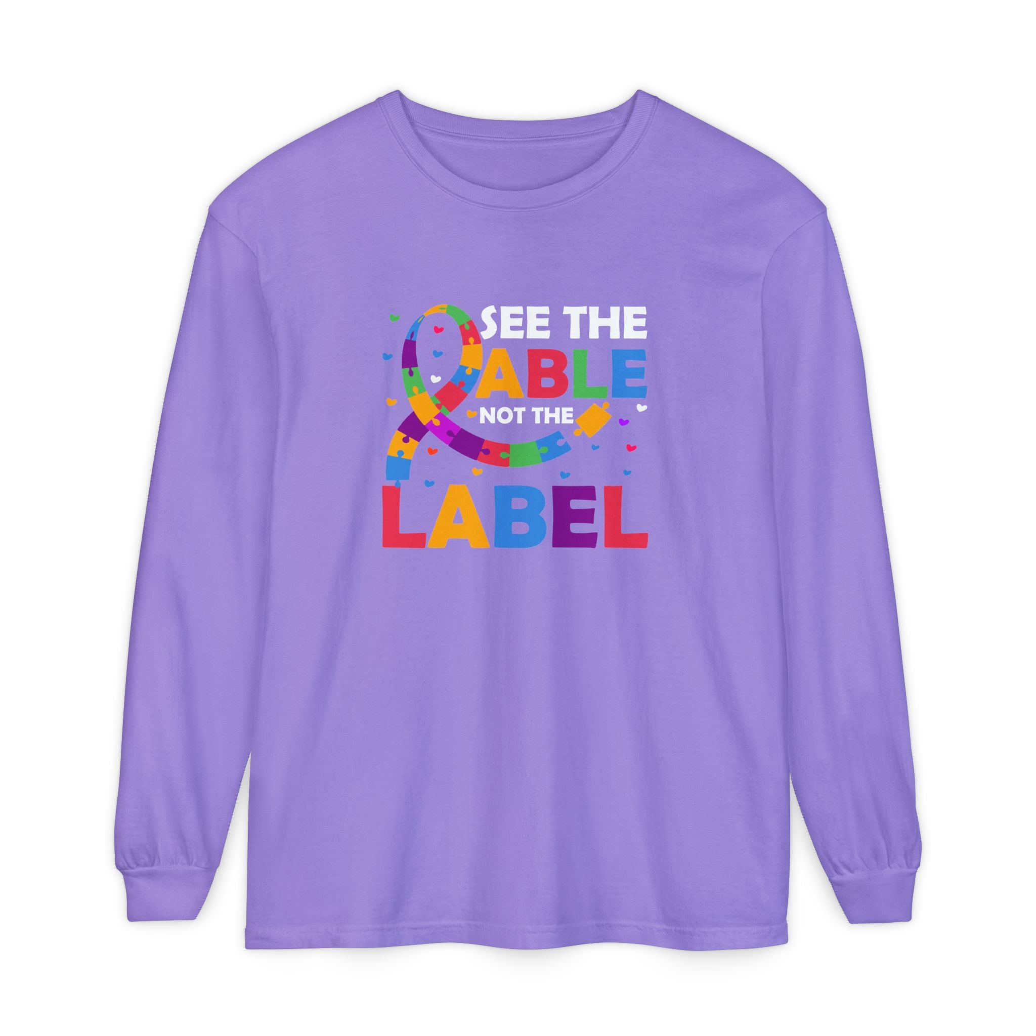 Read the Able, Not the Label, Autism Awareness & Empowerment, Adult Long Sleeve Shirt