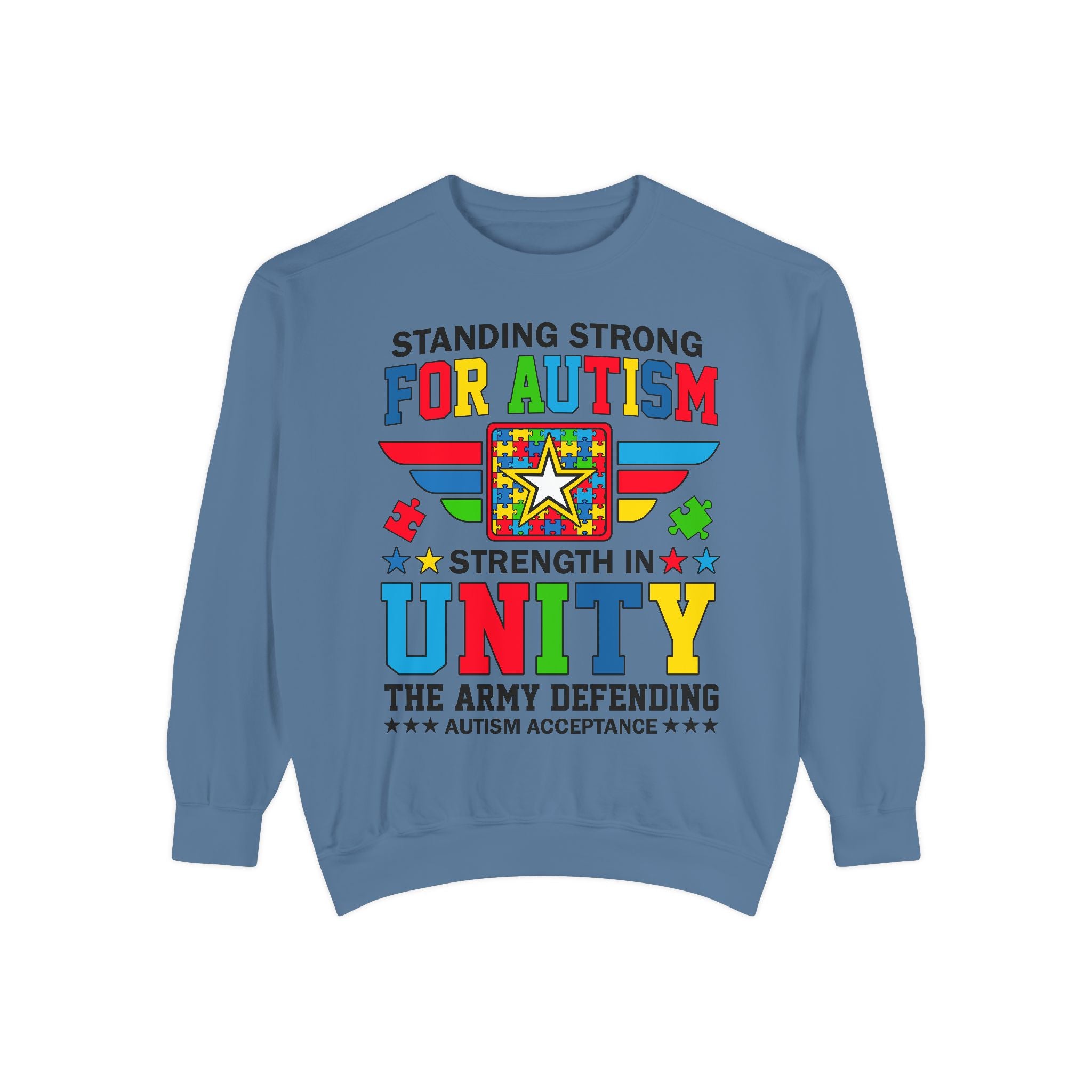 Standing Strong for Autism Adult Sweatshirt, Army Unity Support, Autism Awareness Advocate