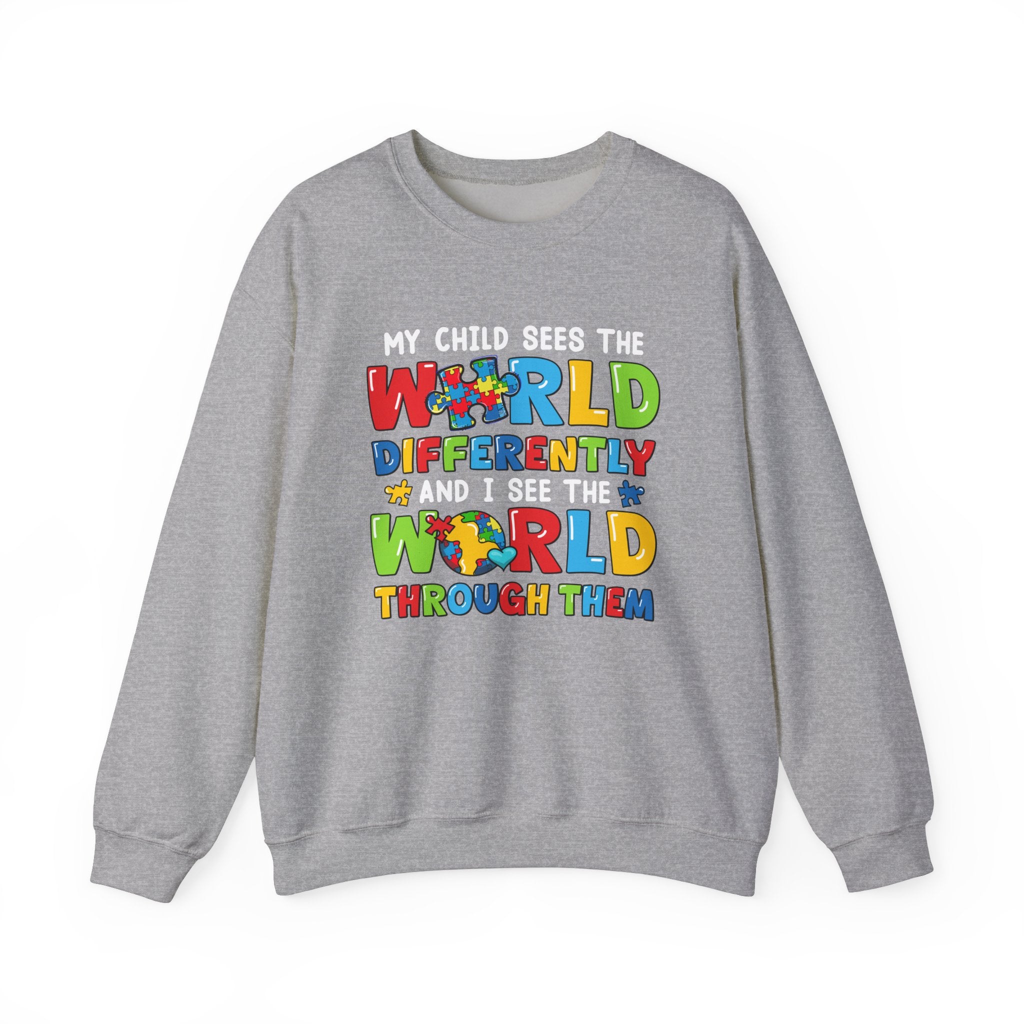 My Child Sees The World Differently, Autism Awareness, Adult Crewneck Sweatshirt