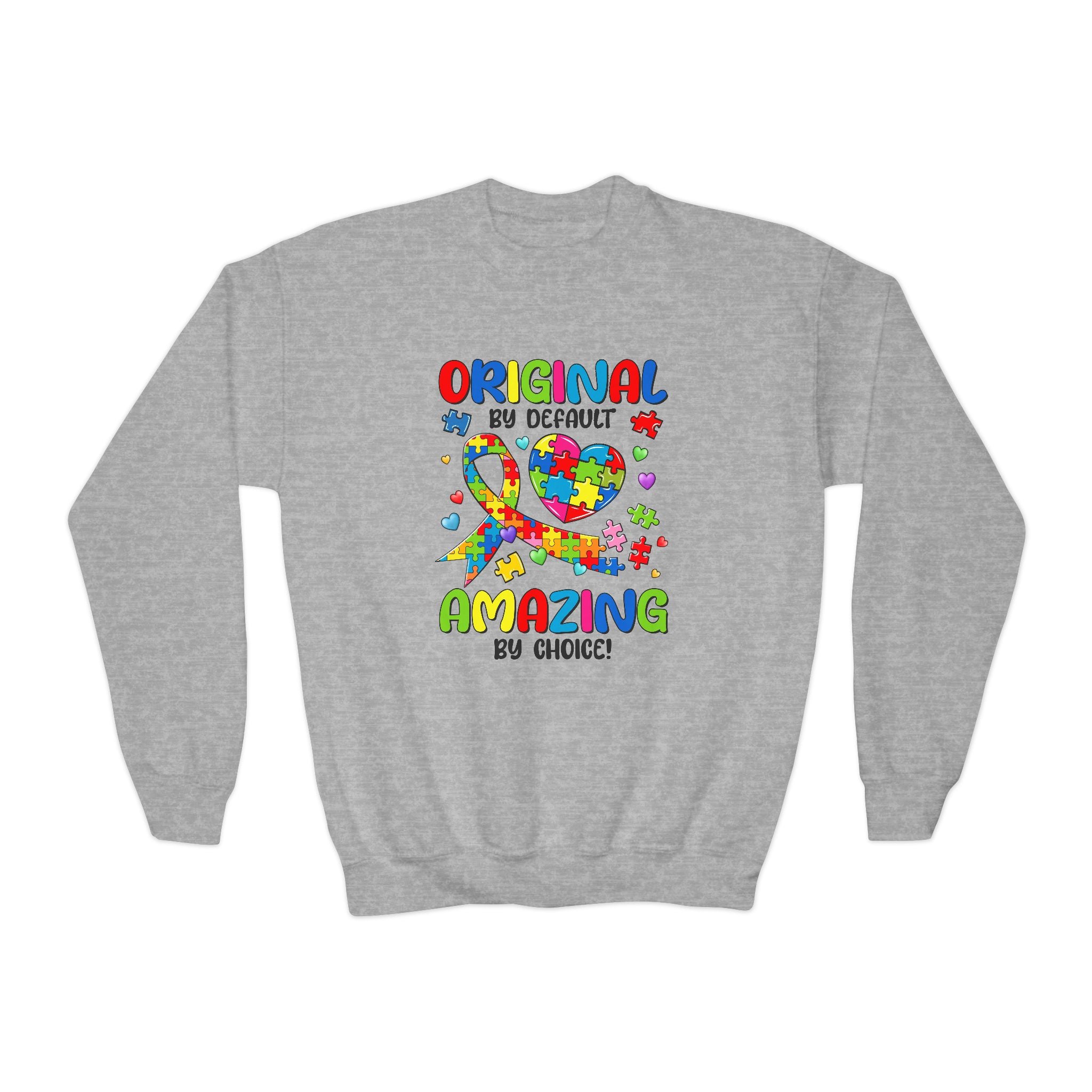 Original by Default Amazing by Choice, Autism Awareness Unisex Crewneck Children's Sweatshirt