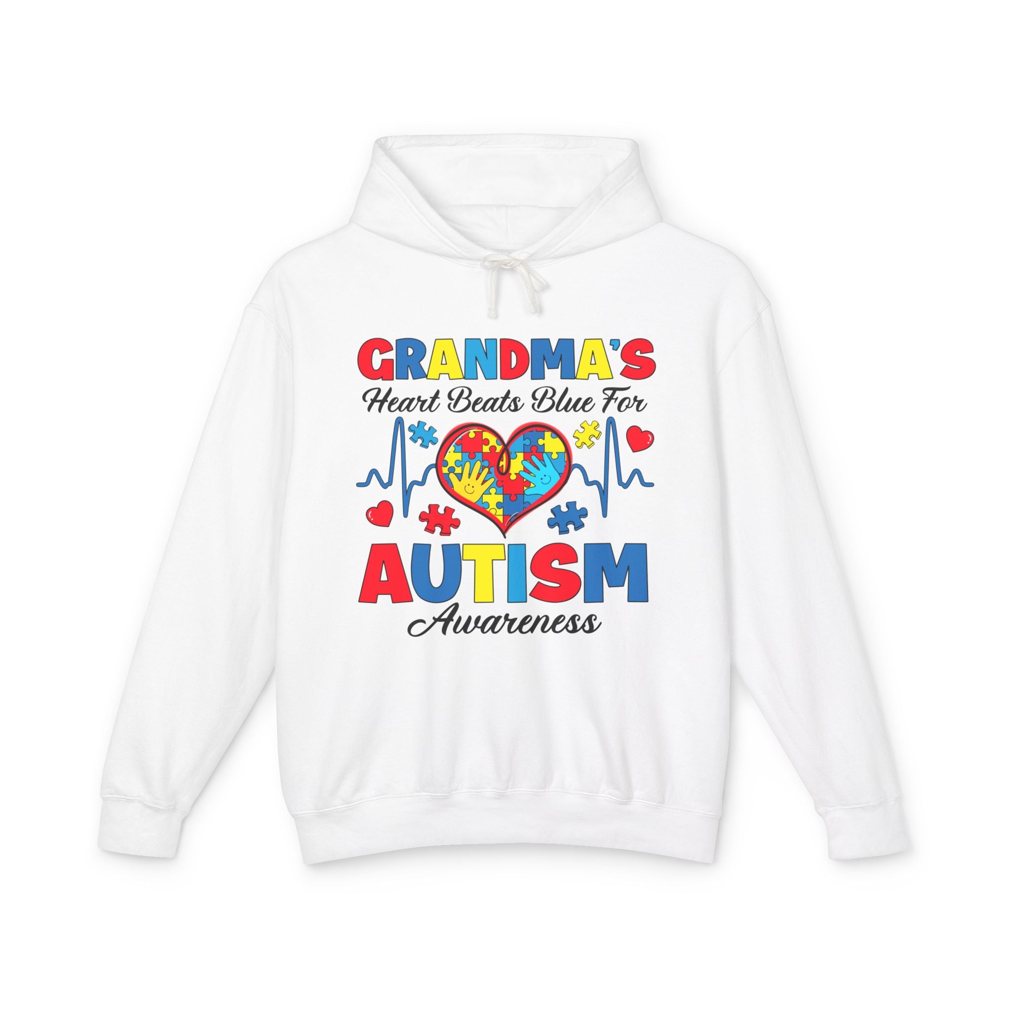 Grandma's Heart Beats Blue For, Autism Awareness Adult Hoodie