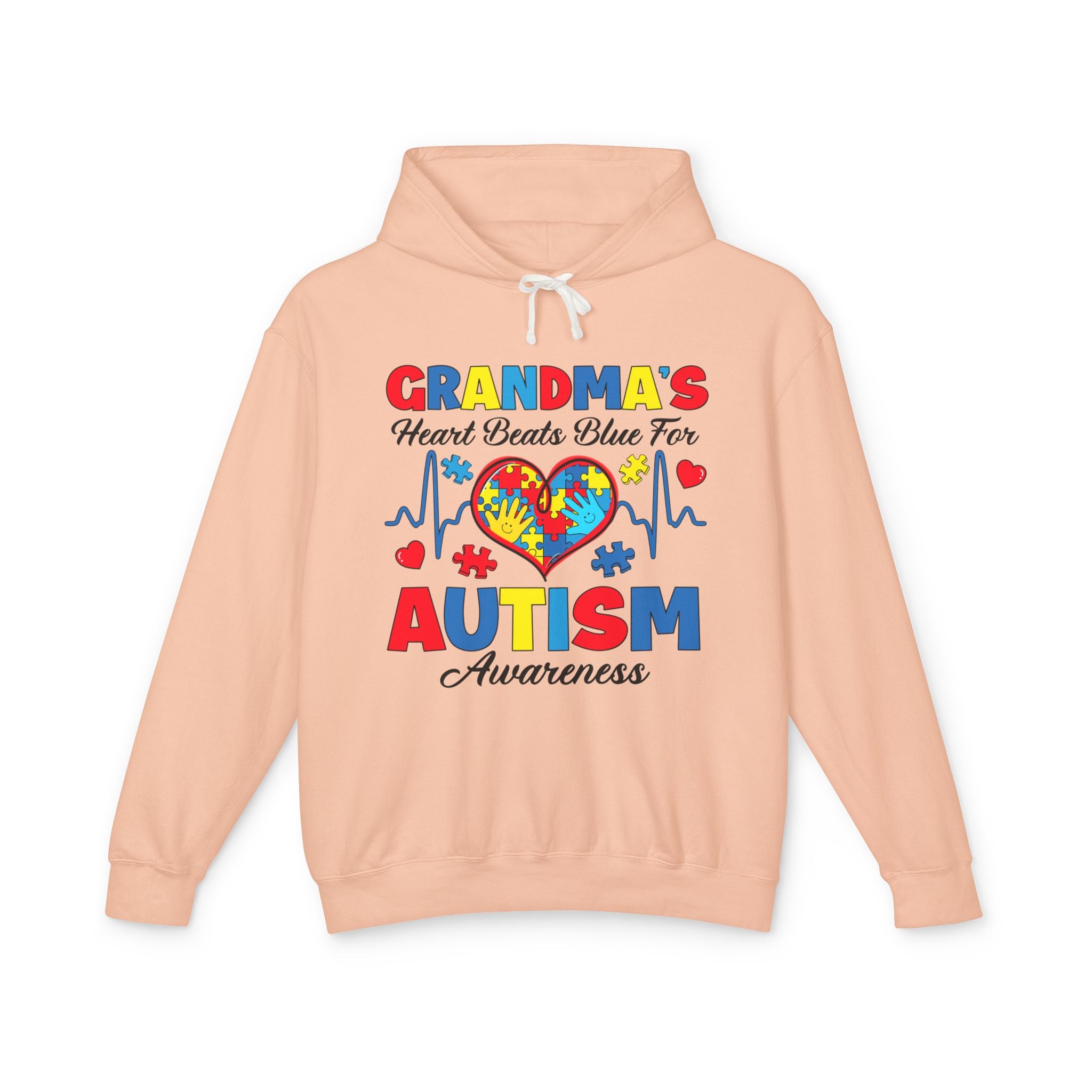 Grandma's Heart Beats Blue For, Autism Awareness Adult Hoodie