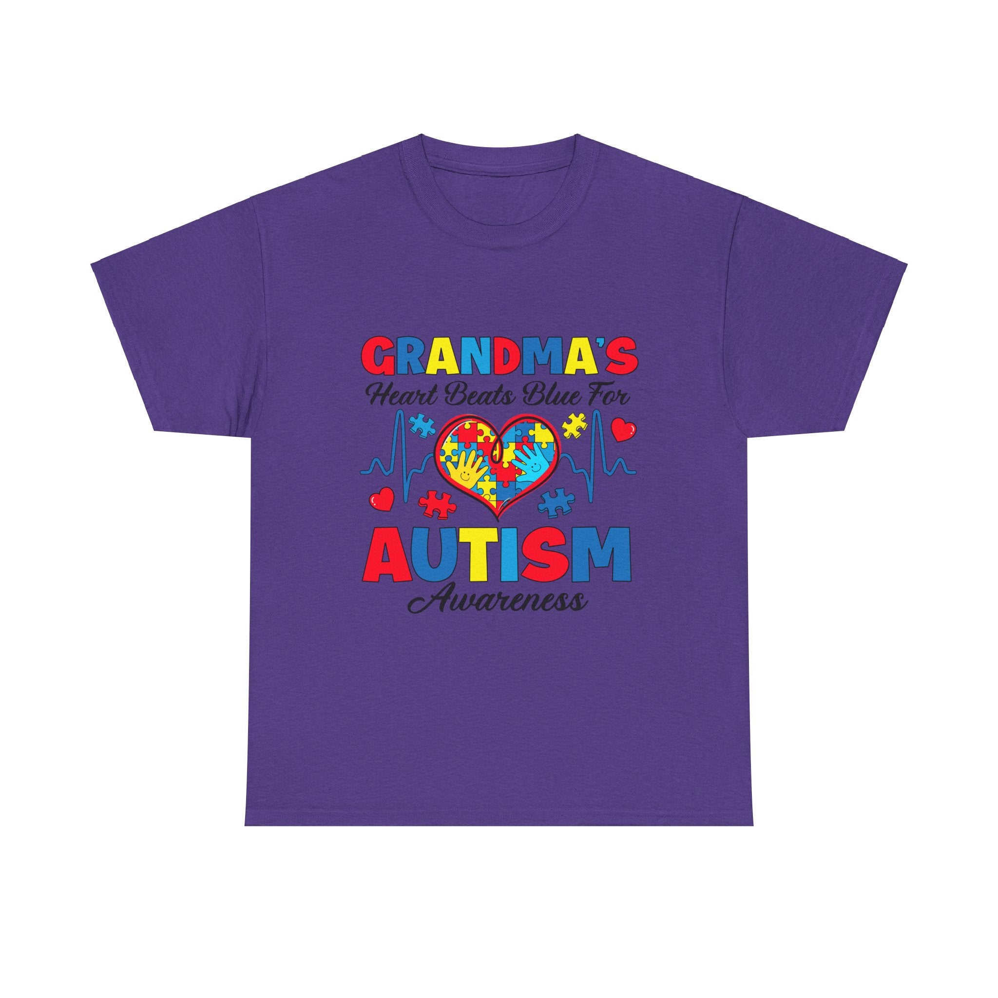 Grandma’s Heart Beats Blue | Autism Awareness Adult T-Shirt | Supportive Grandma Gift for Autism Advocacy