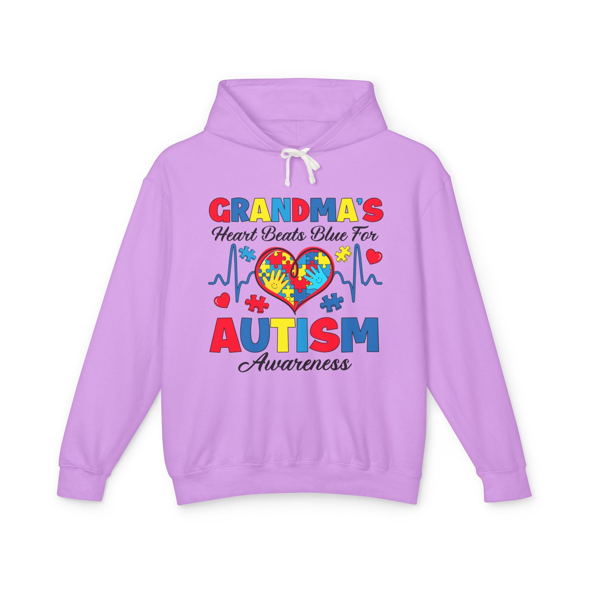 Grandma's Heart Beats Blue For, Autism Awareness Adult Hoodie