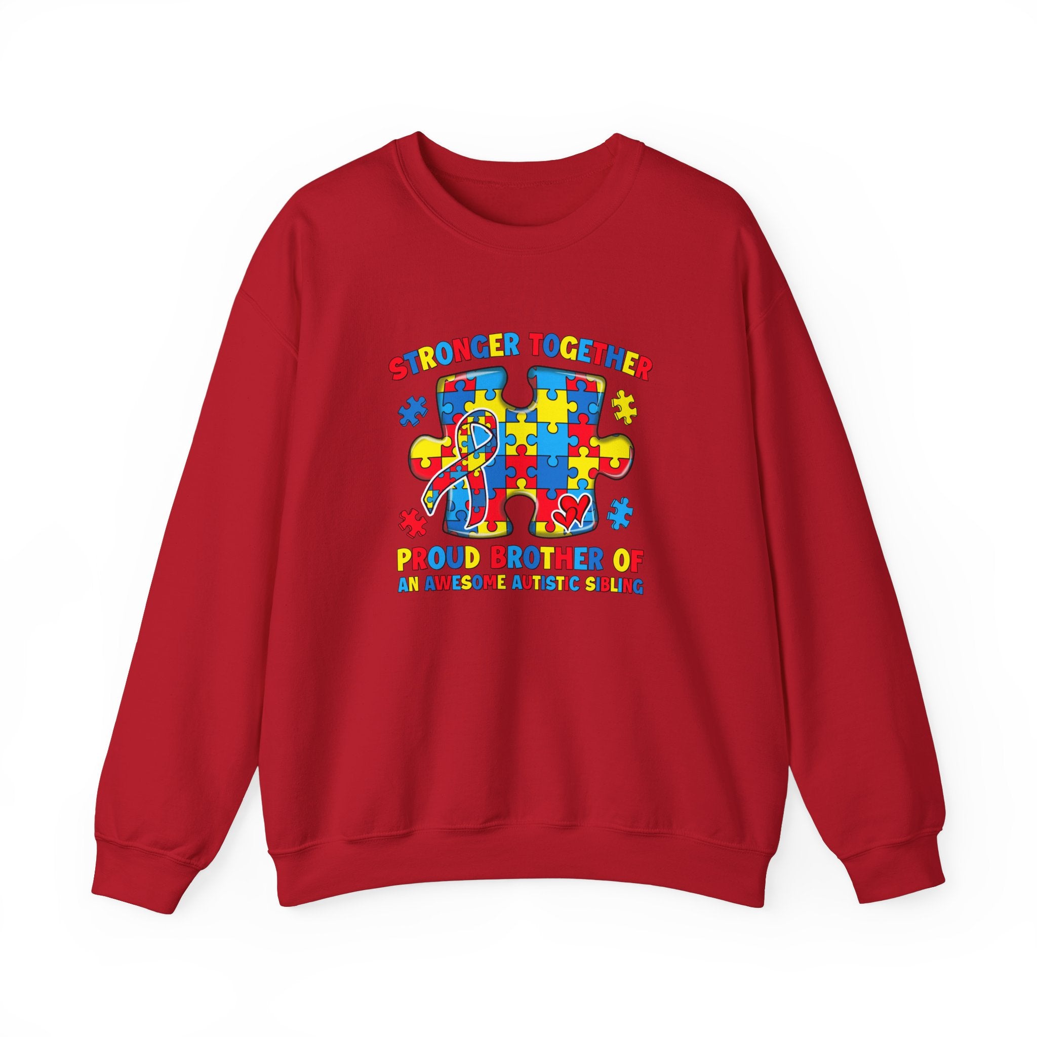 Stronger Together Autism Awareness Adult Sweatshirt | Proud Brother of an Awesome Autistic Sibling