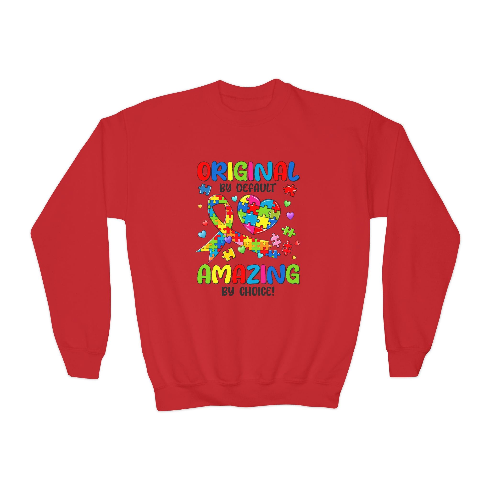 Original by Default Amazing by Choice, Autism Awareness Unisex Crewneck Children's Sweatshirt