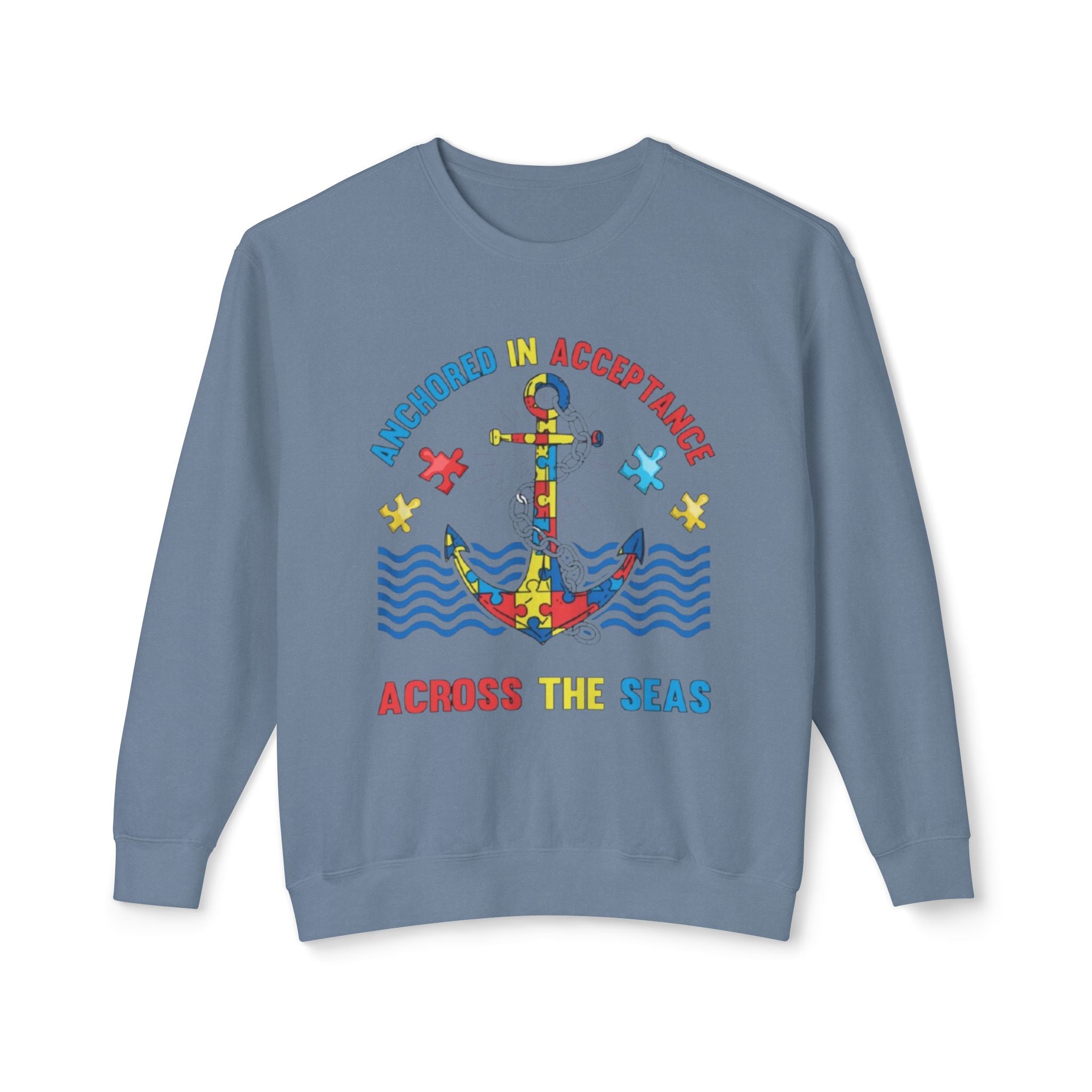 Anchored in Acceptance, Autism Awareness, Adult Unisex Crewneck Sweatshirt