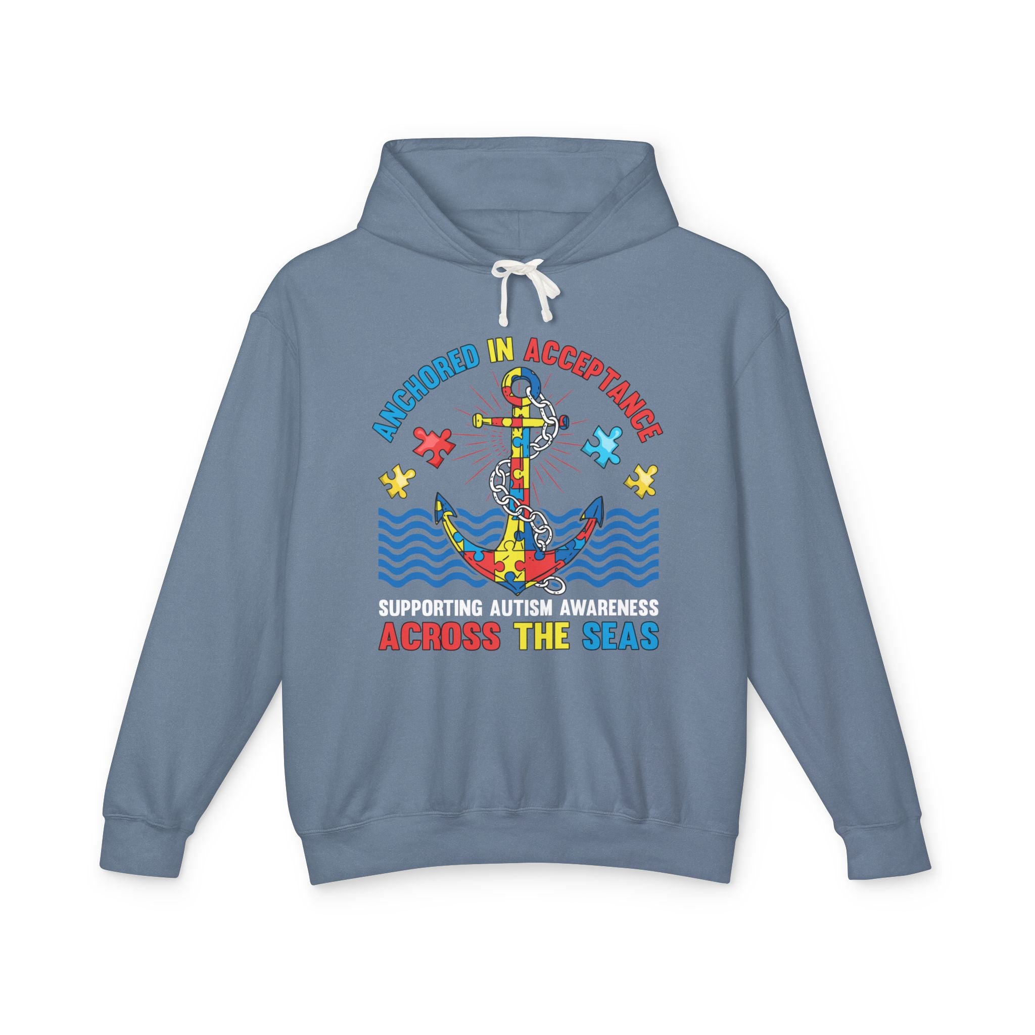 Anchored In Acceptance Across The Sea, Autism Awareness Adult Hoodie