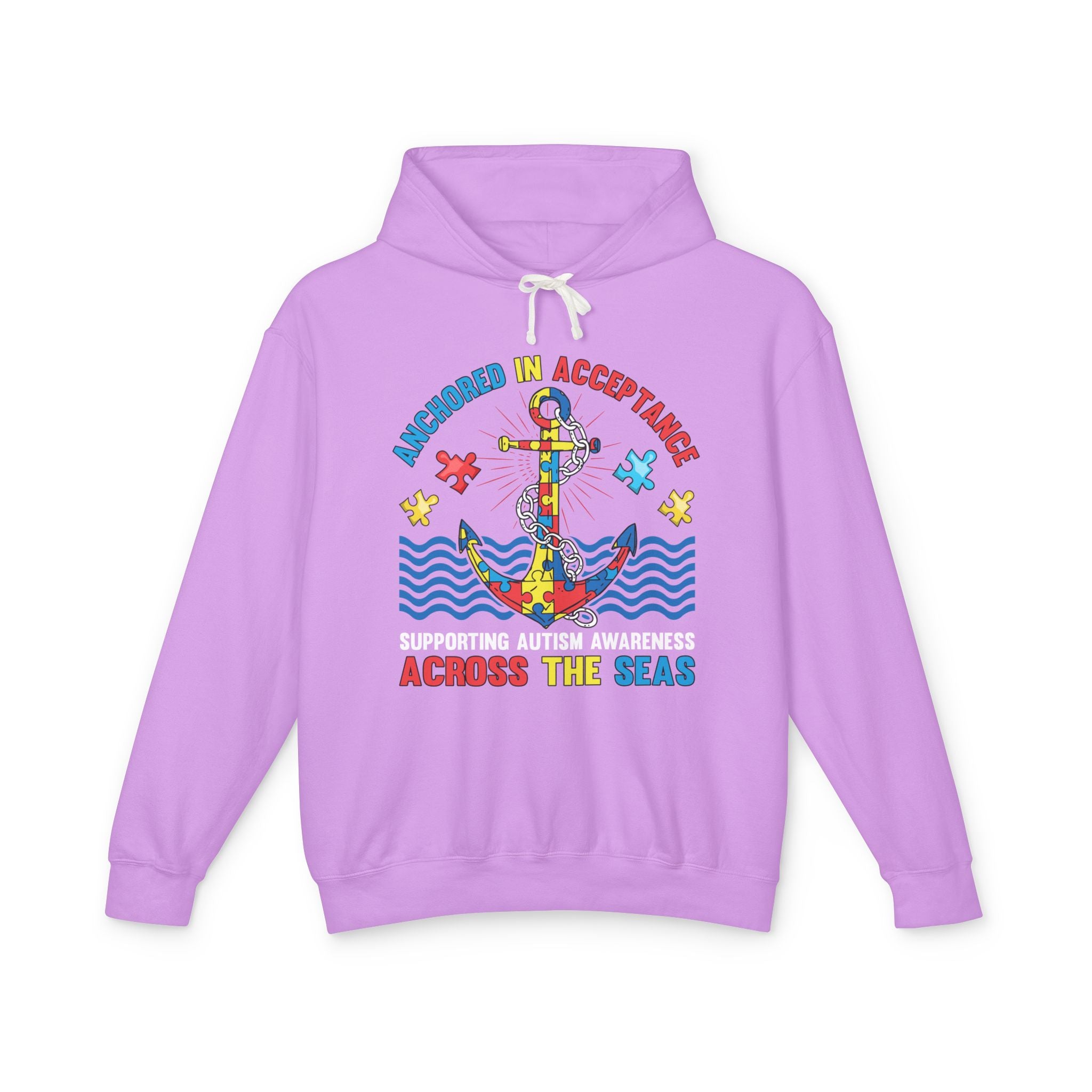 Anchored In Acceptance Across The Sea, Autism Awareness Adult Hoodie