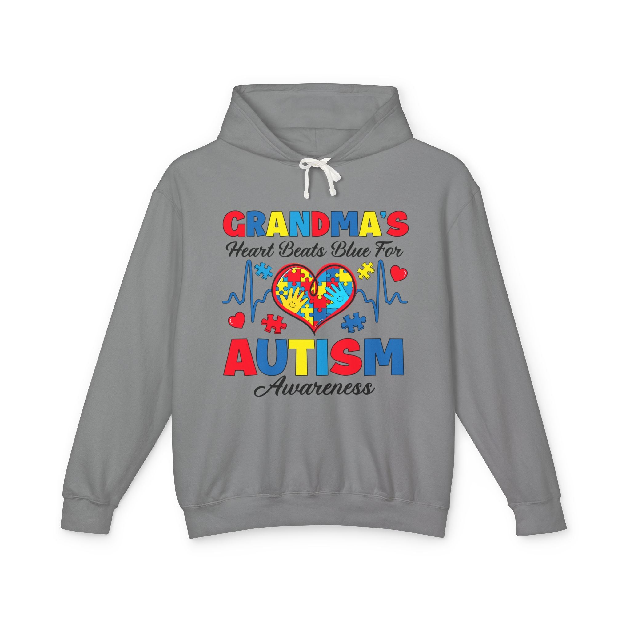 Grandma's Heart Beats Blue For, Autism Awareness Adult Hoodie