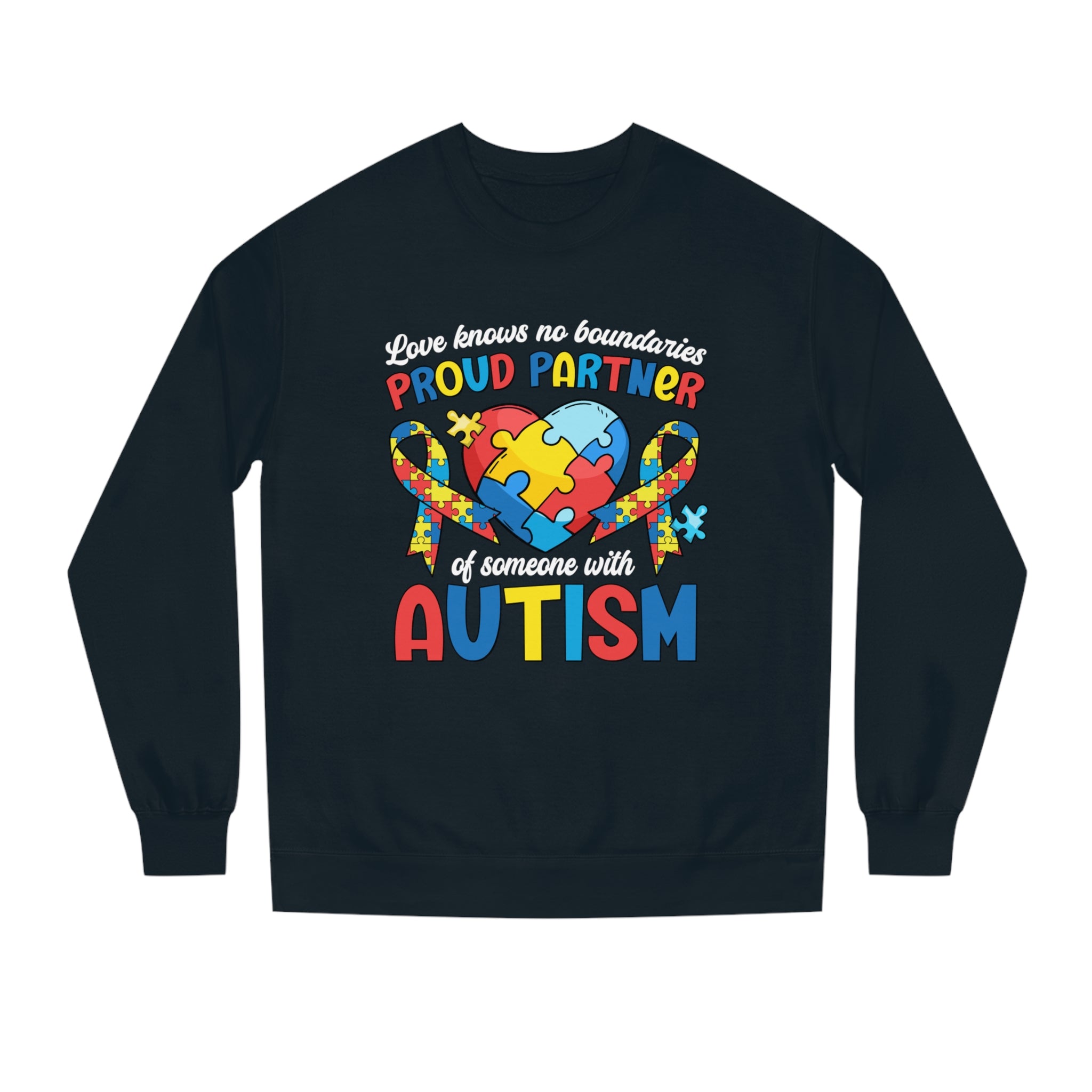 Love Knows No Boundaries, Proud Partner Autism Awareness, Unisex Adult Crewneck Sweatshirt