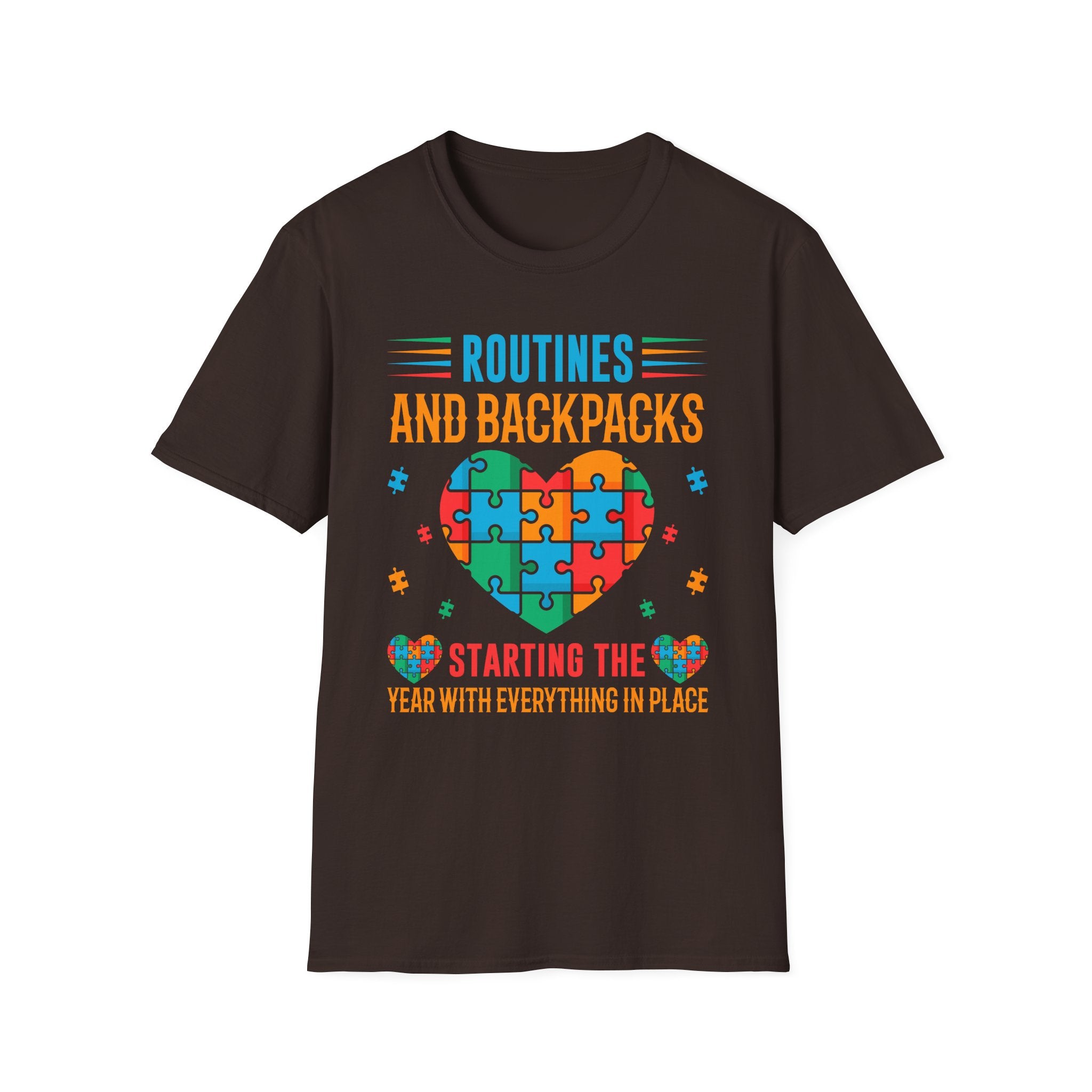 Routine And Backpacks Autism Awareness , Adult T-Shirt