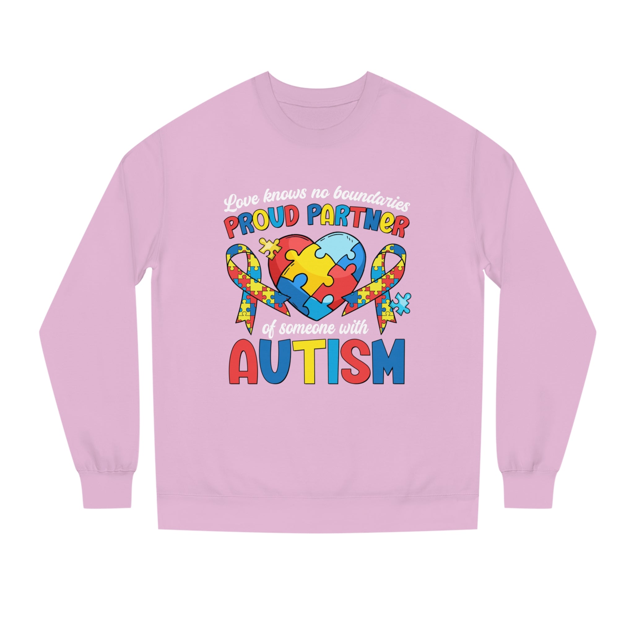 Love Knows No Boundaries, Proud Partner Autism Awareness, Unisex Adult Crewneck Sweatshirt