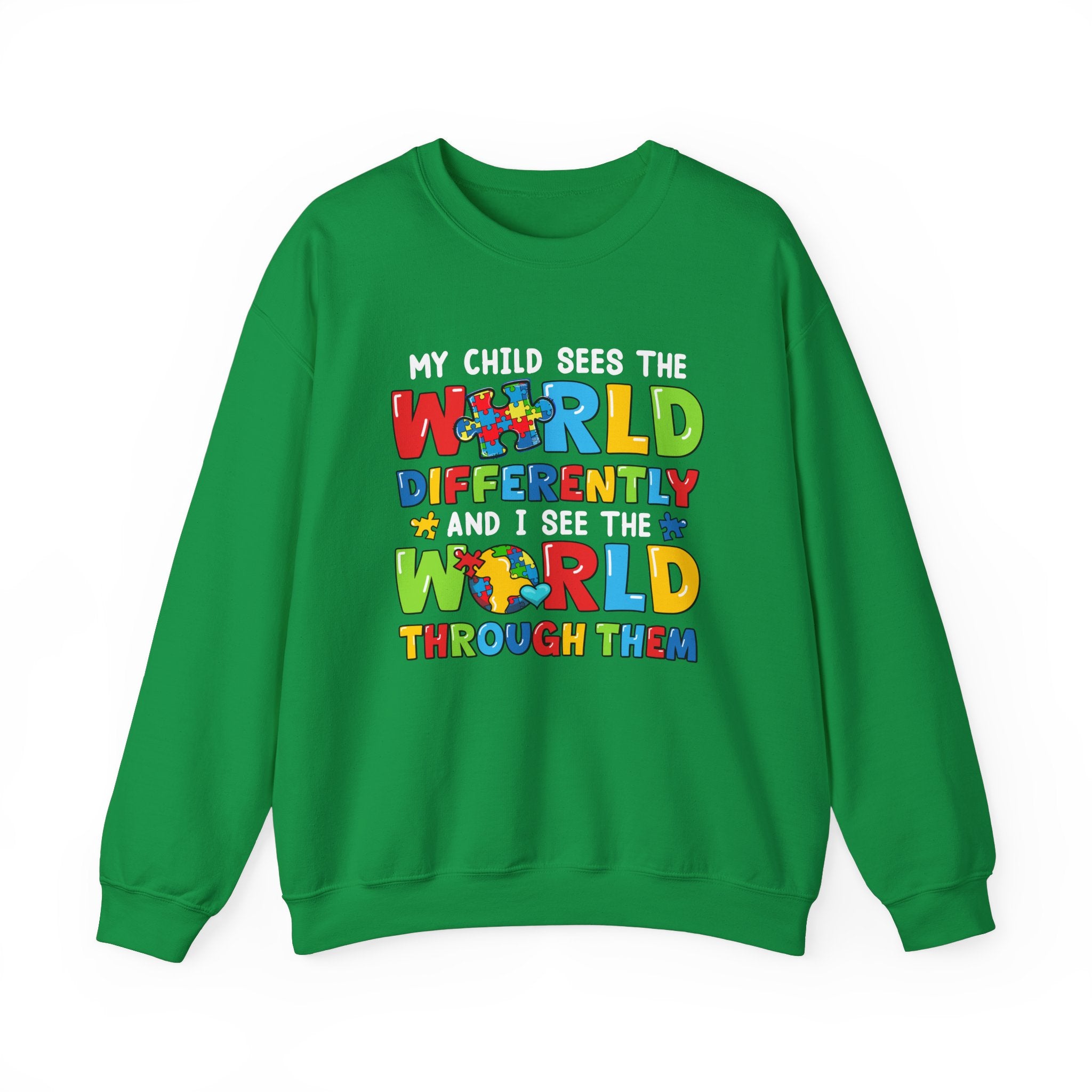 My Child Sees The World Differently, Autism Awareness, Adult Crewneck Sweatshirt