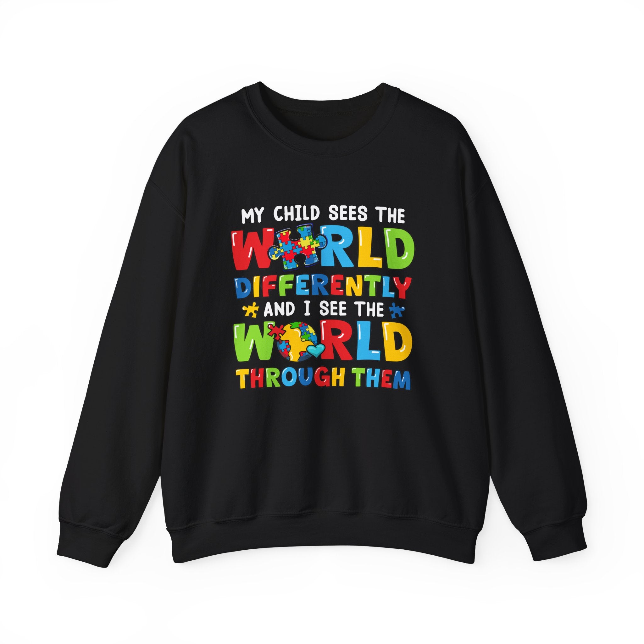 My Child Sees The World Differently, Autism Awareness, Adult Crewneck Sweatshirt