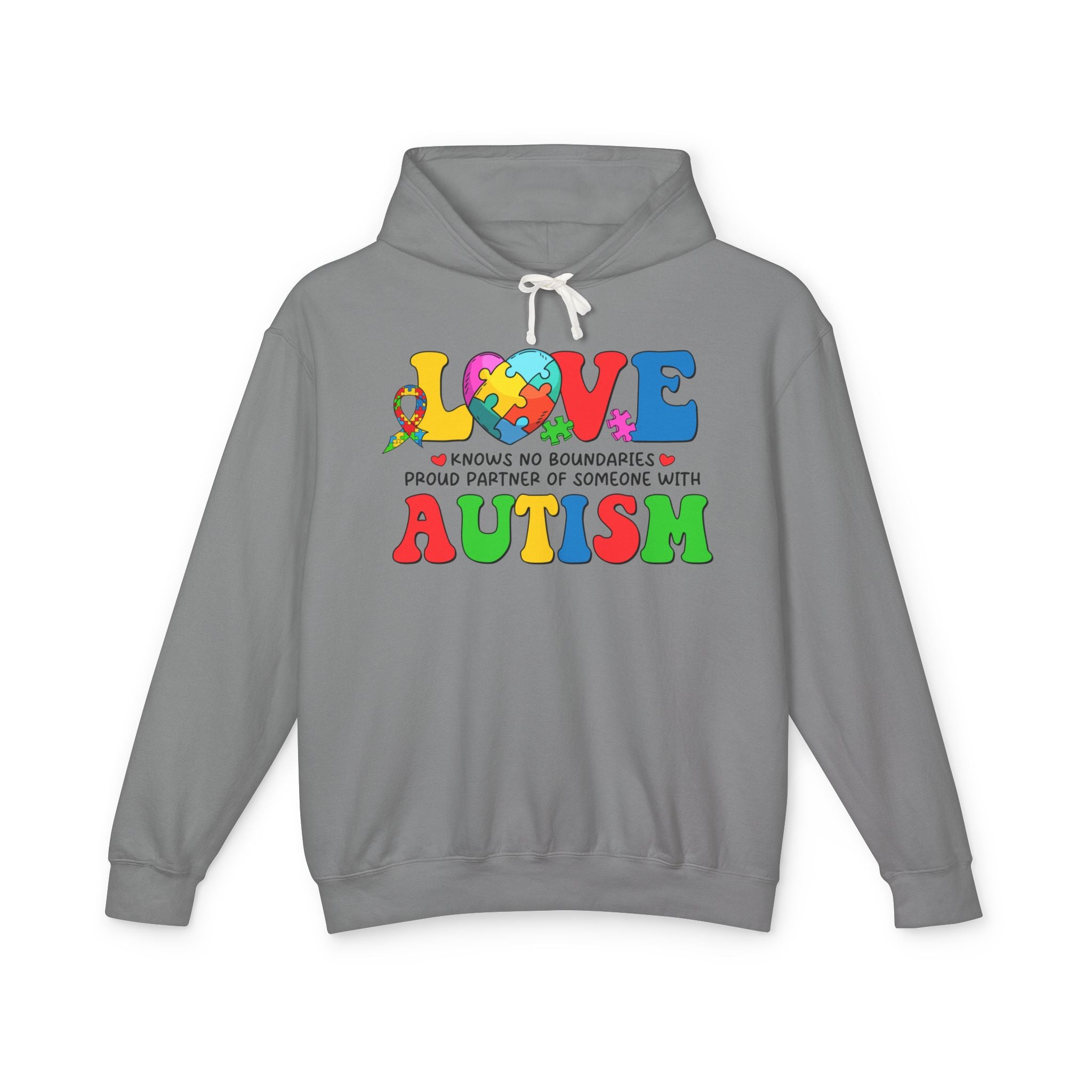 Love Knows No Boundaries Adult Hoodie | Proud Partner of Someone with Autism