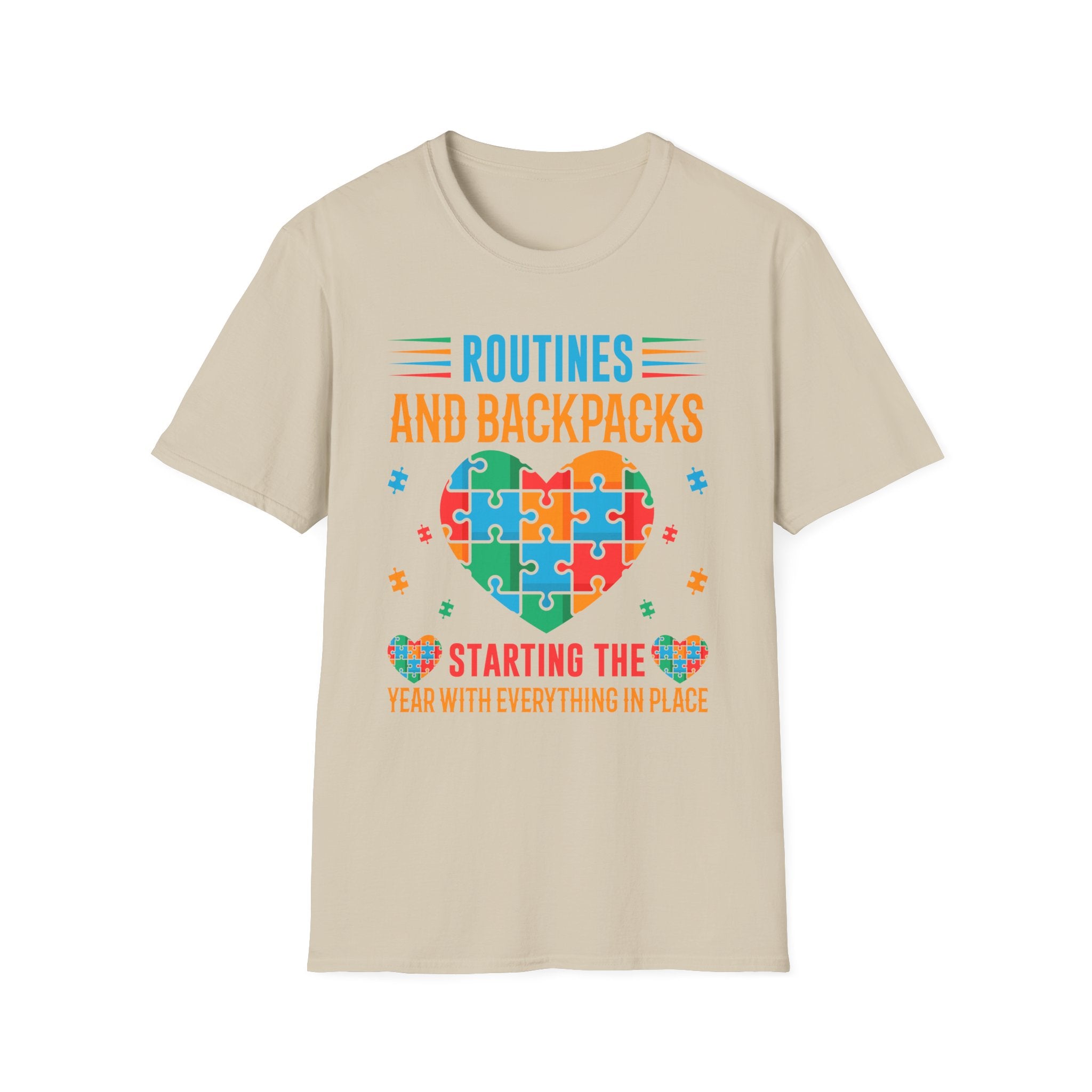 Routine And Backpacks Autism Awareness , Adult T-Shirt