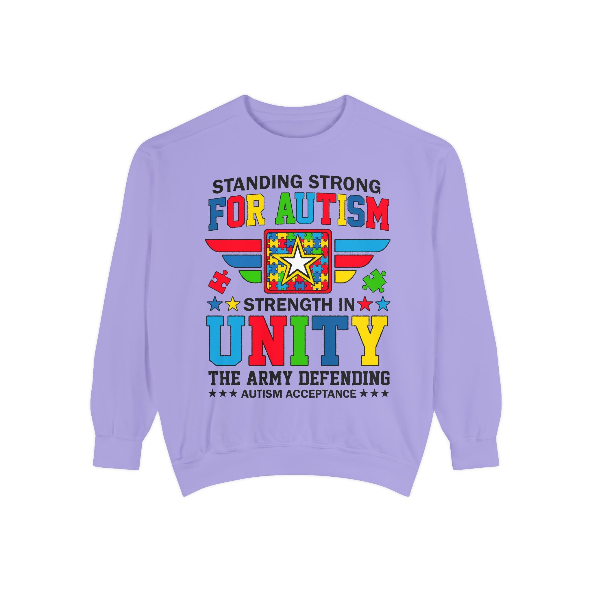 Standing Strong for Autism Adult Sweatshirt, Army Unity Support, Autism Awareness Advocate