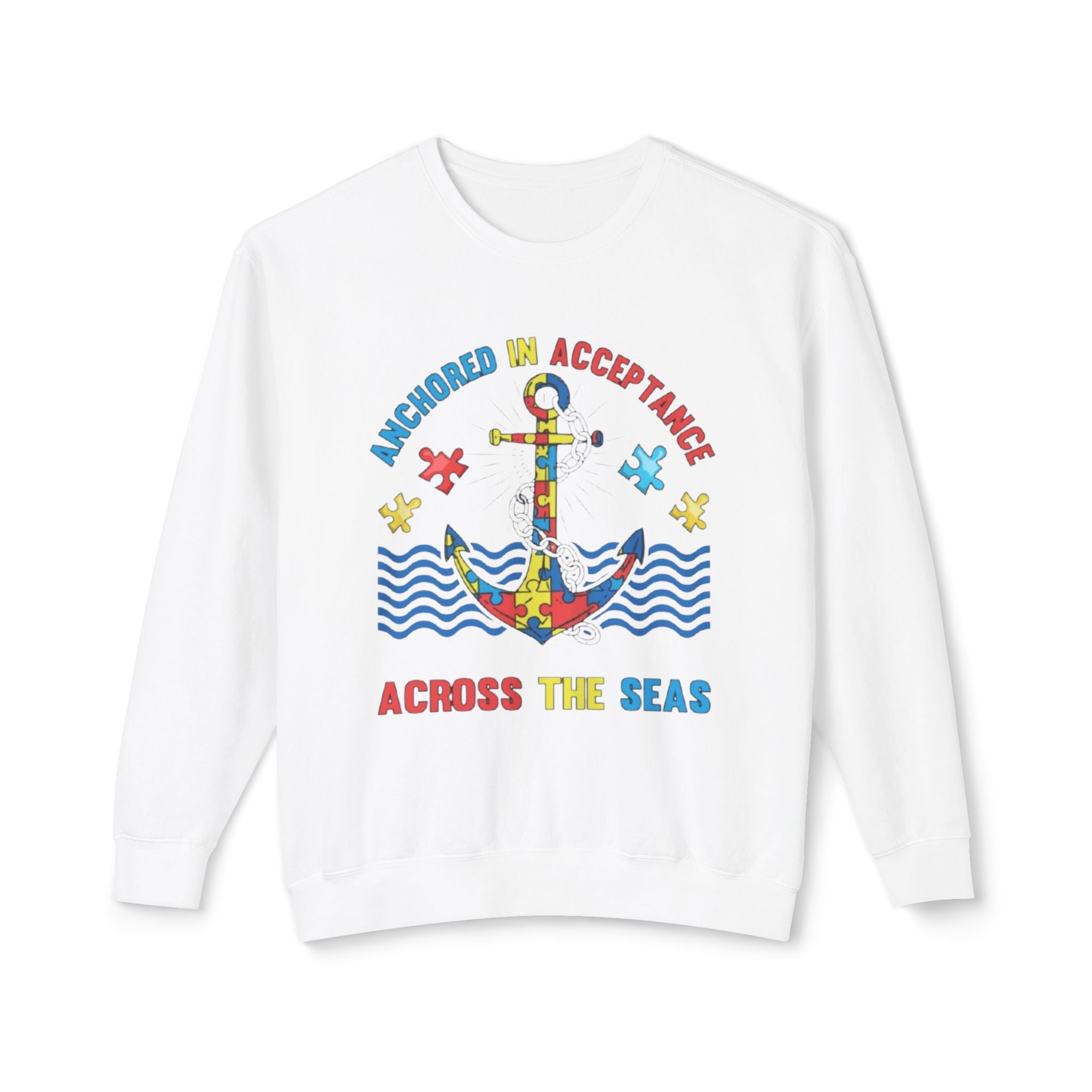 Anchored in Acceptance, Autism Awareness, Adult Unisex Crewneck Sweatshirt