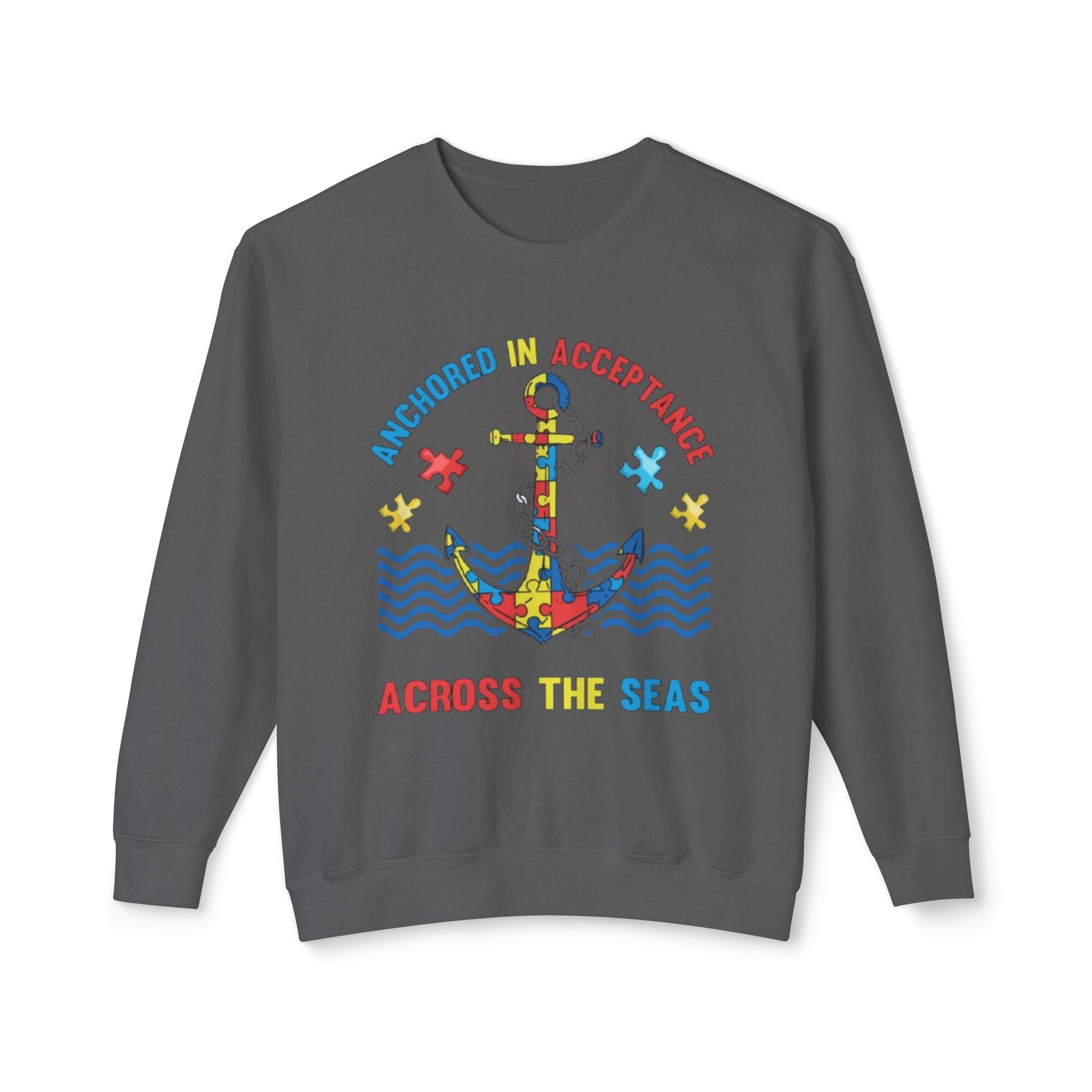 Anchored in Acceptance, Autism Awareness, Adult Unisex Crewneck Sweatshirt