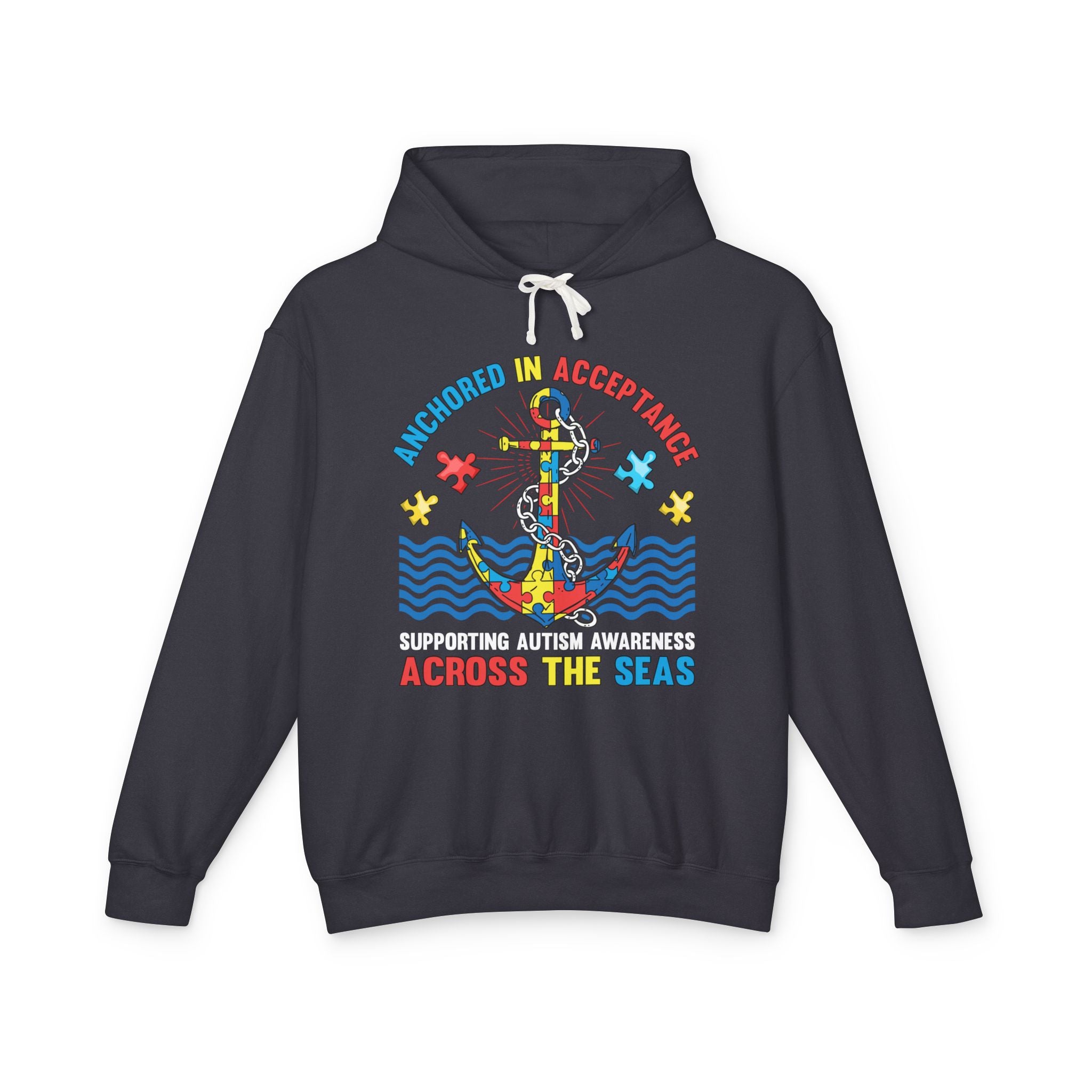 Anchored In Acceptance Across The Sea, Autism Awareness Adult Hoodie