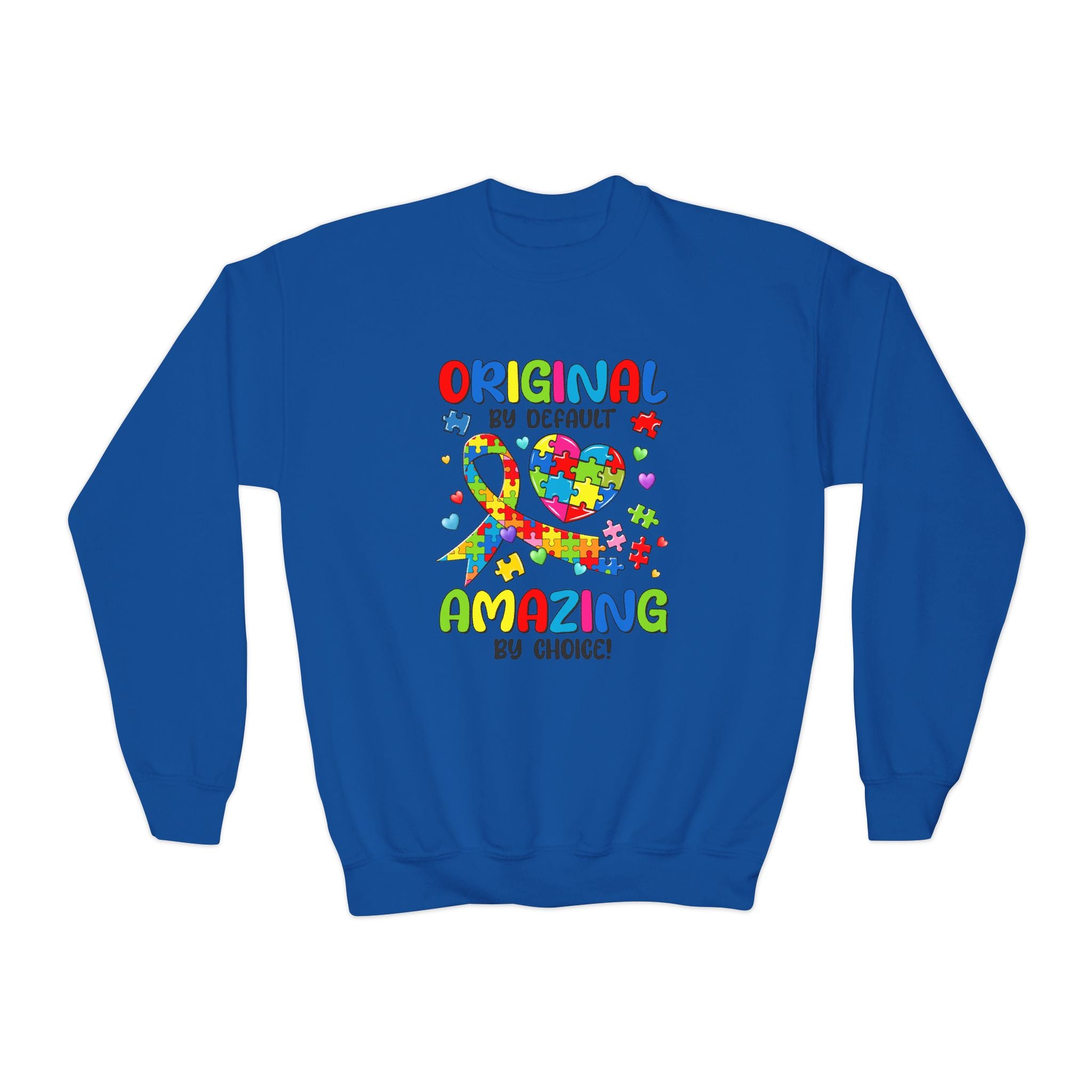 Original by Default Amazing by Choice, Autism Awareness Unisex Crewneck Children's Sweatshirt