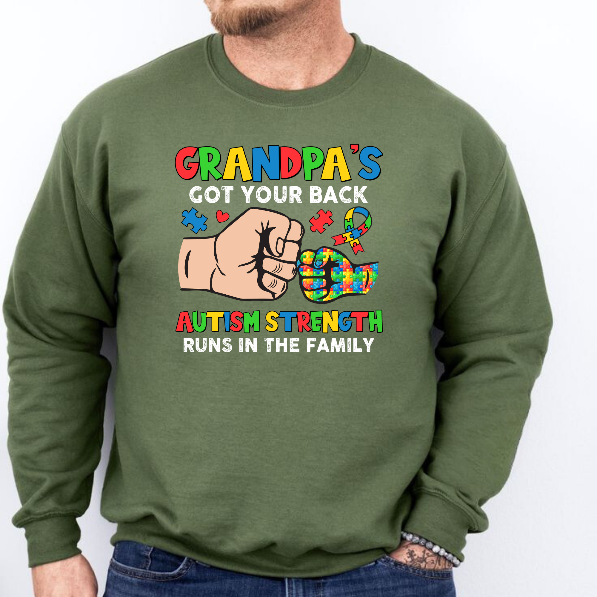 Grandpa's Got Your Back, Adult Crewneck Sweatshirt