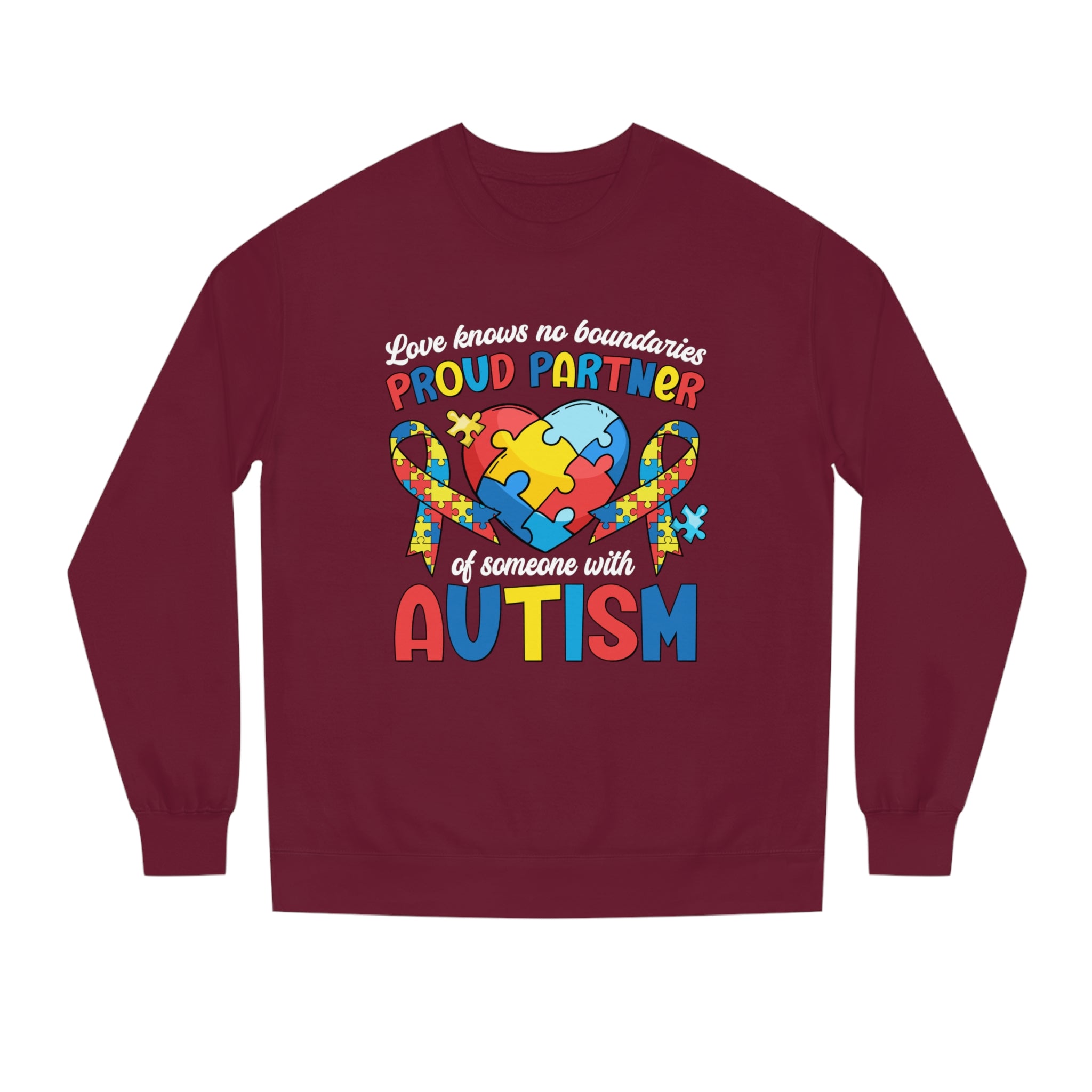 Love Knows No Boundaries, Proud Partner Autism Awareness, Unisex Adult Crewneck Sweatshirt