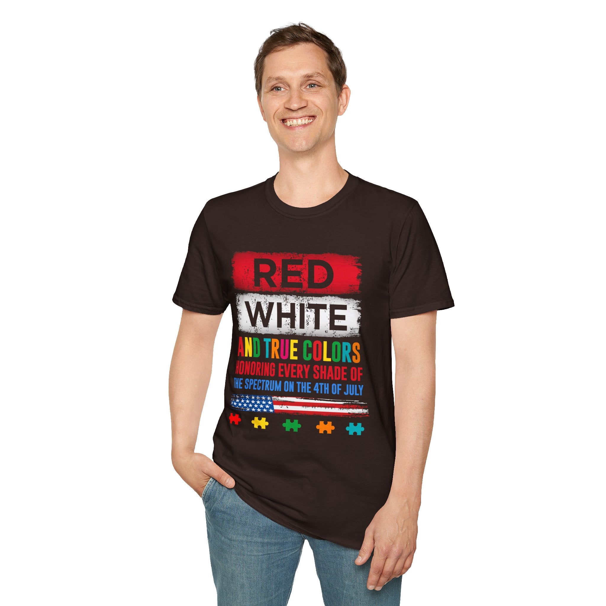 Red White Autism Awareness , Adult T-Shirt