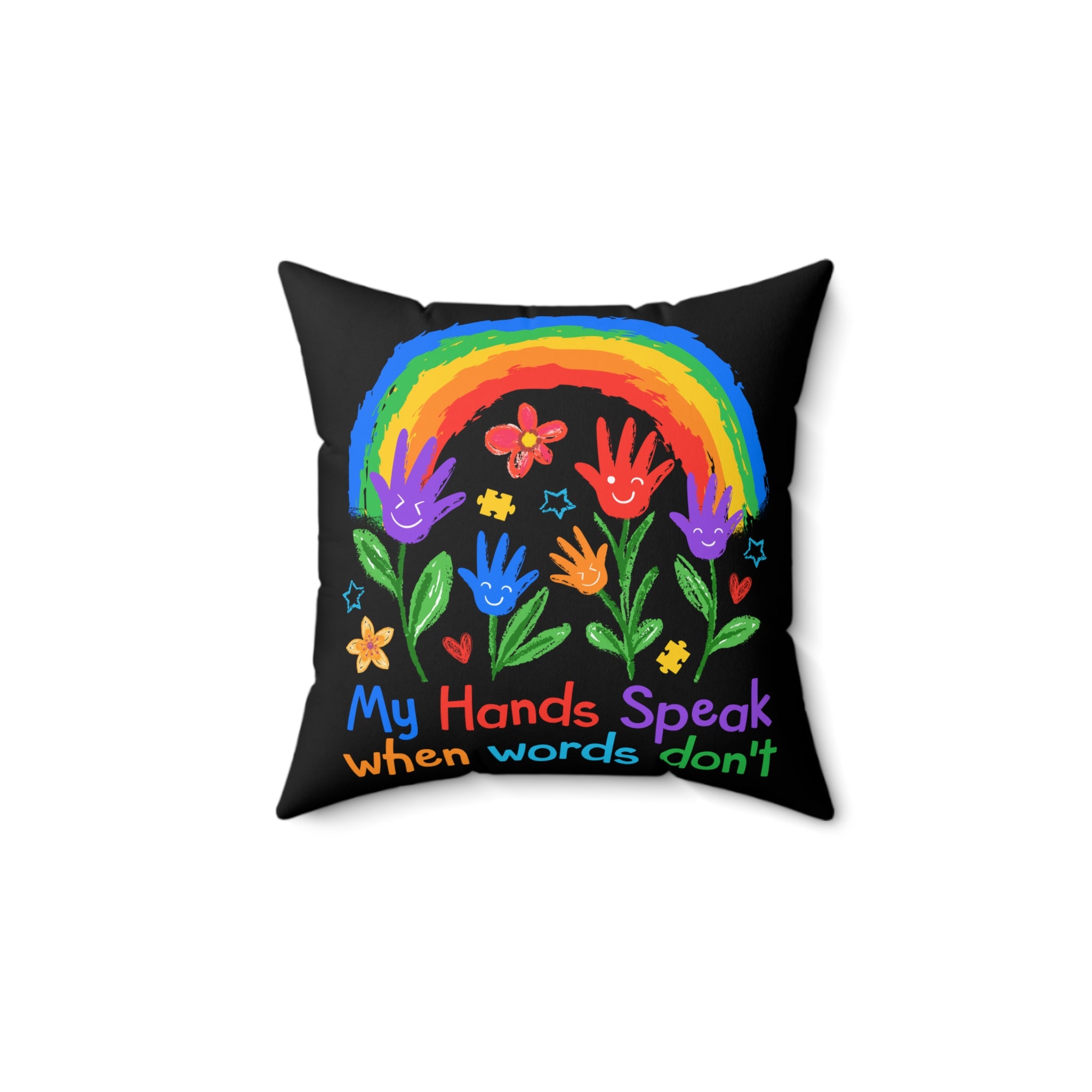 My Hand Speaks Nonverbal Austim Spun Polyester Square Pillow