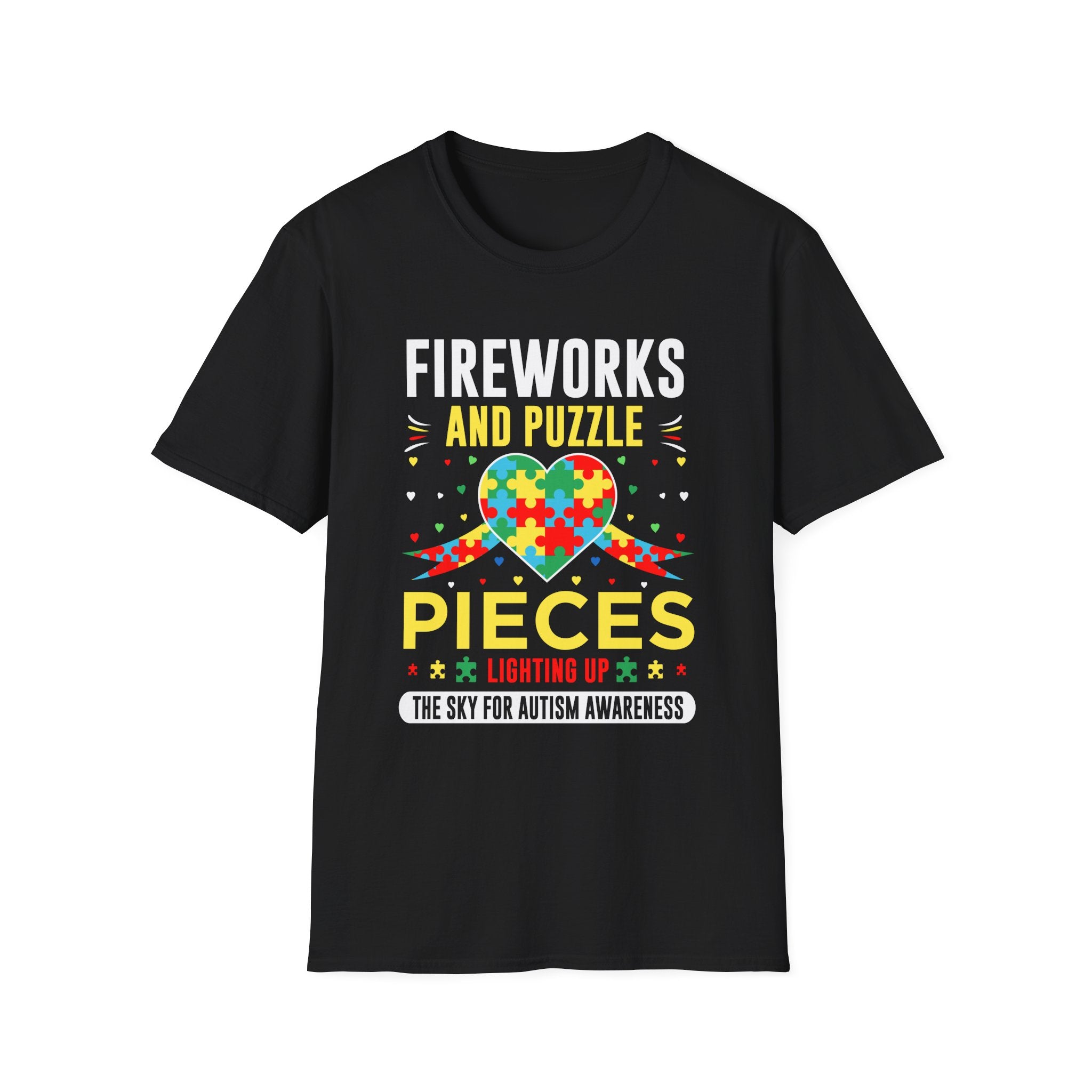 Fire Works and puzzle Autism Awareness , Adult T-Shirt