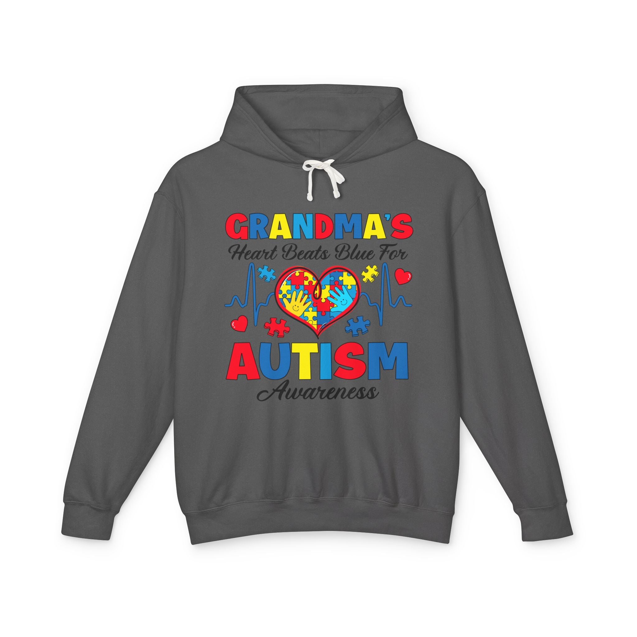 Grandma's Heart Beats Blue For, Autism Awareness Adult Hoodie