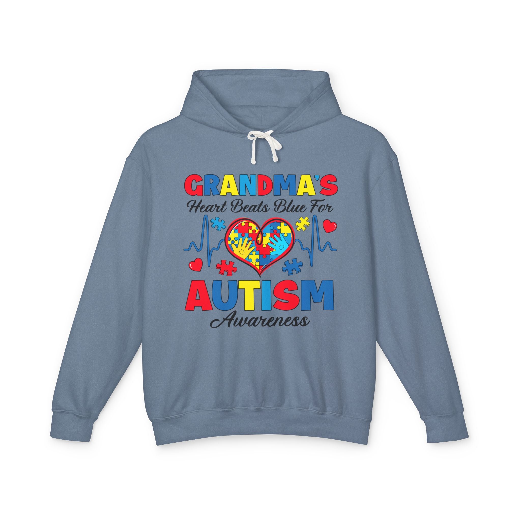 Grandma's Heart Beats Blue For, Autism Awareness Adult Hoodie