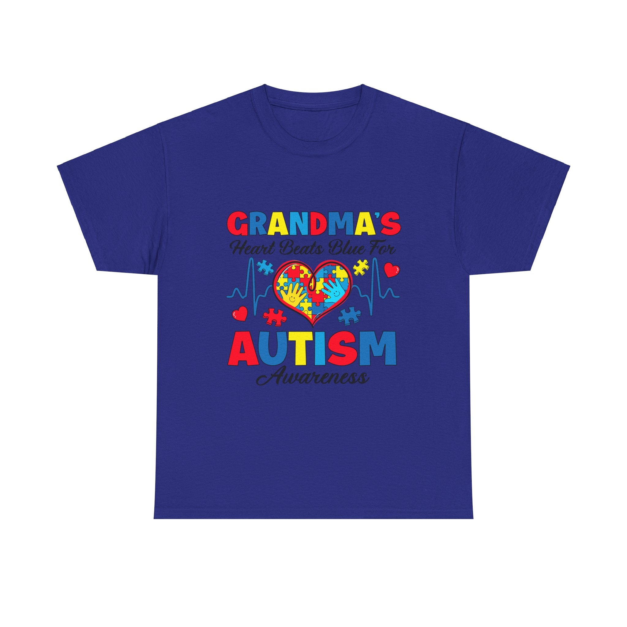 Grandma’s Heart Beats Blue | Autism Awareness Adult T-Shirt | Supportive Grandma Gift for Autism Advocacy