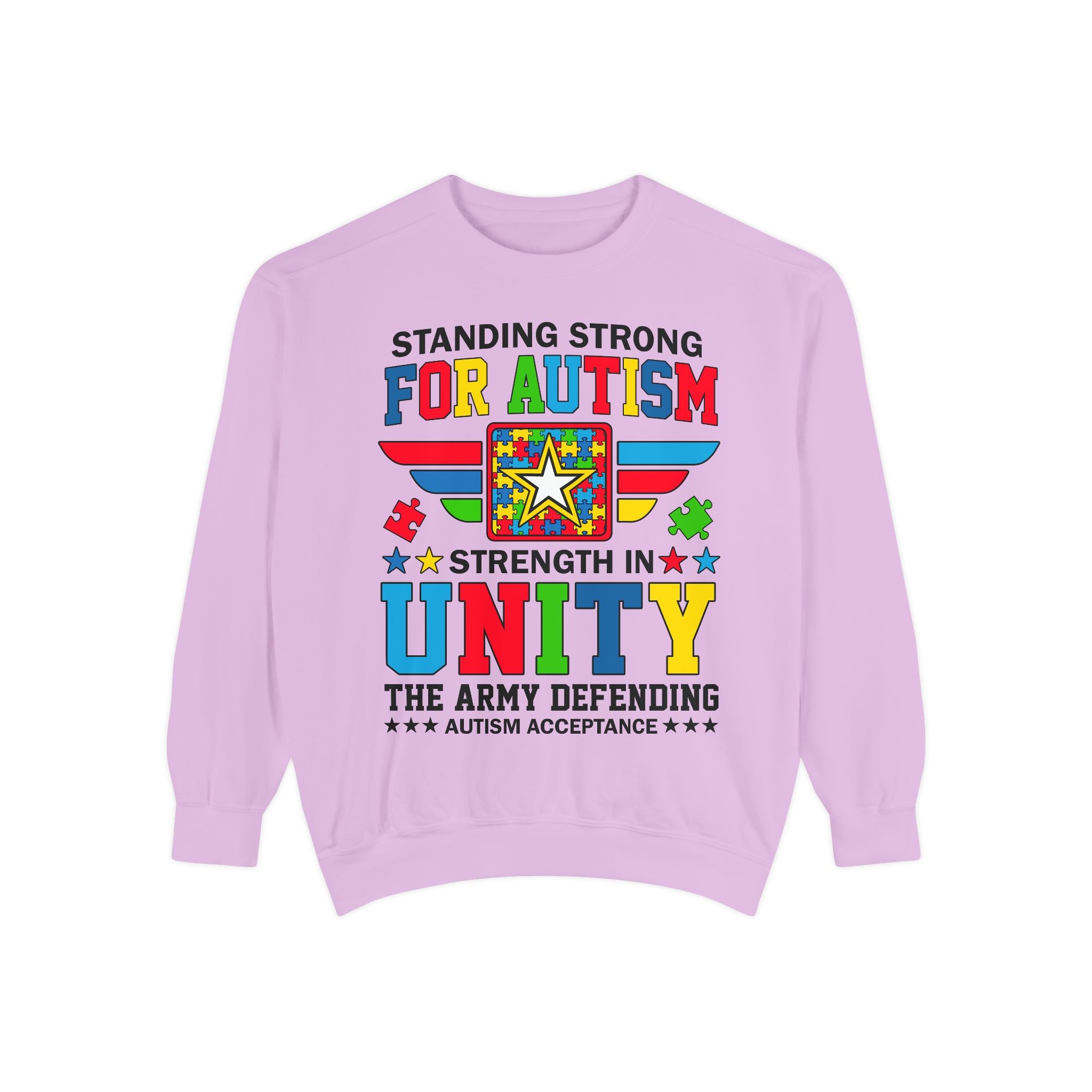 Standing Strong for Autism Adult Sweatshirt, Army Unity Support, Autism Awareness Advocate