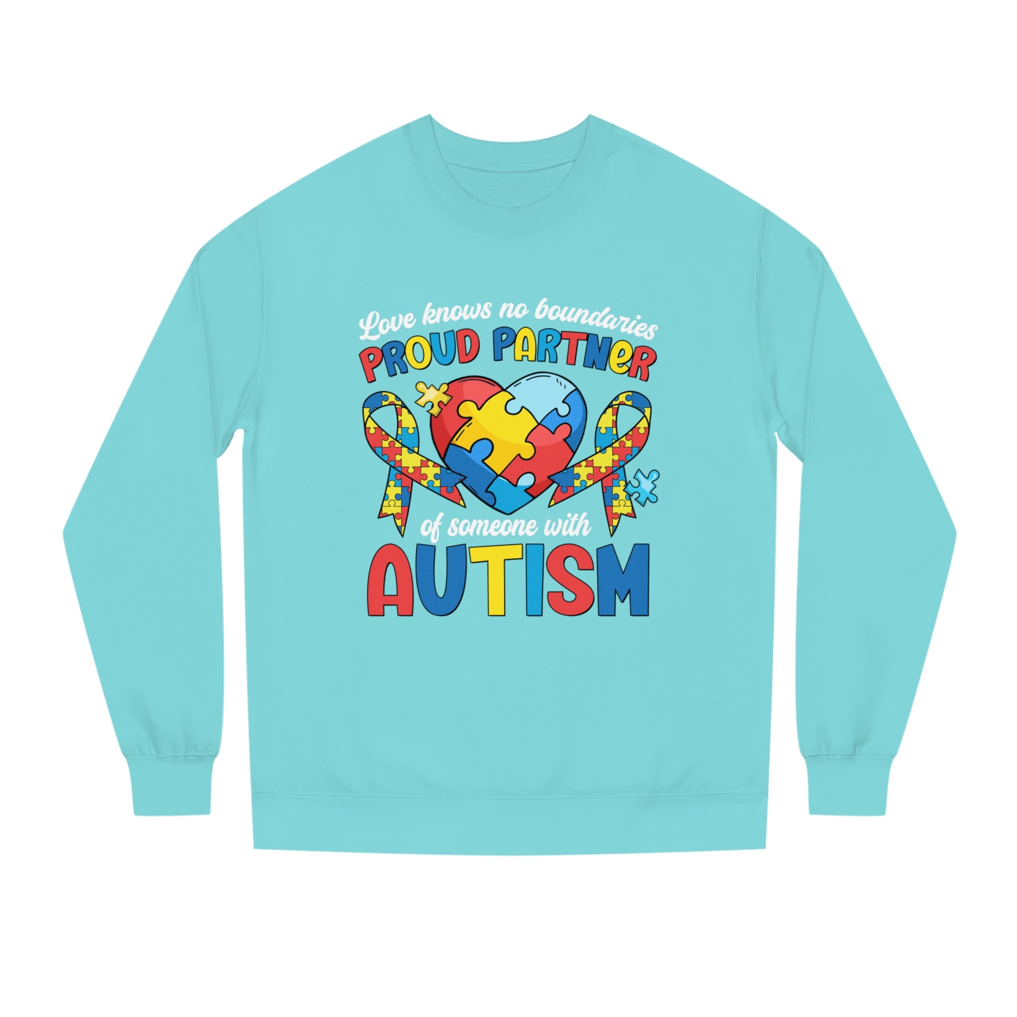 Love Knows No Boundaries, Proud Partner Autism Awareness, Unisex Adult Crewneck Sweatshirt