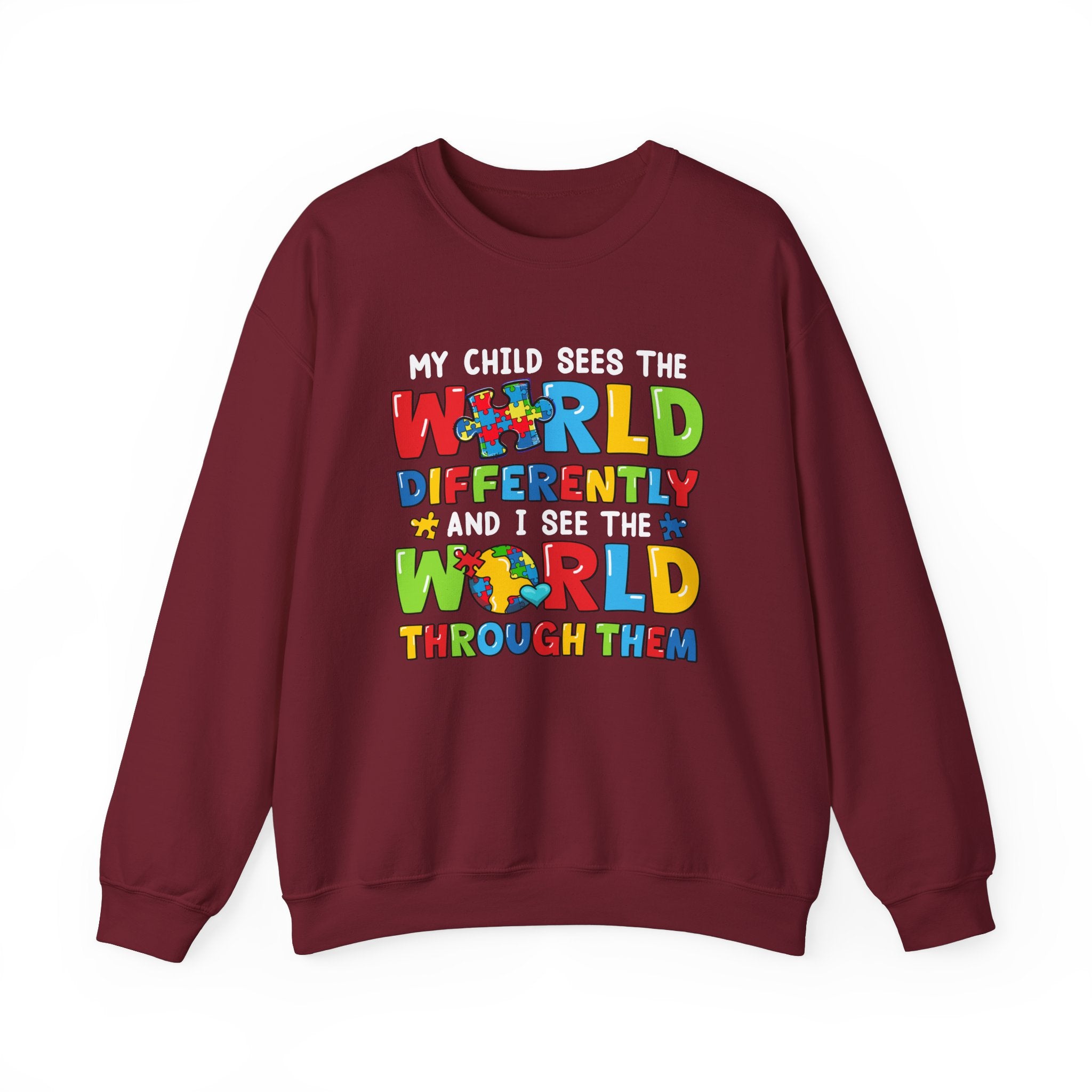 My Child Sees The World Differently, Autism Awareness, Adult Crewneck Sweatshirt