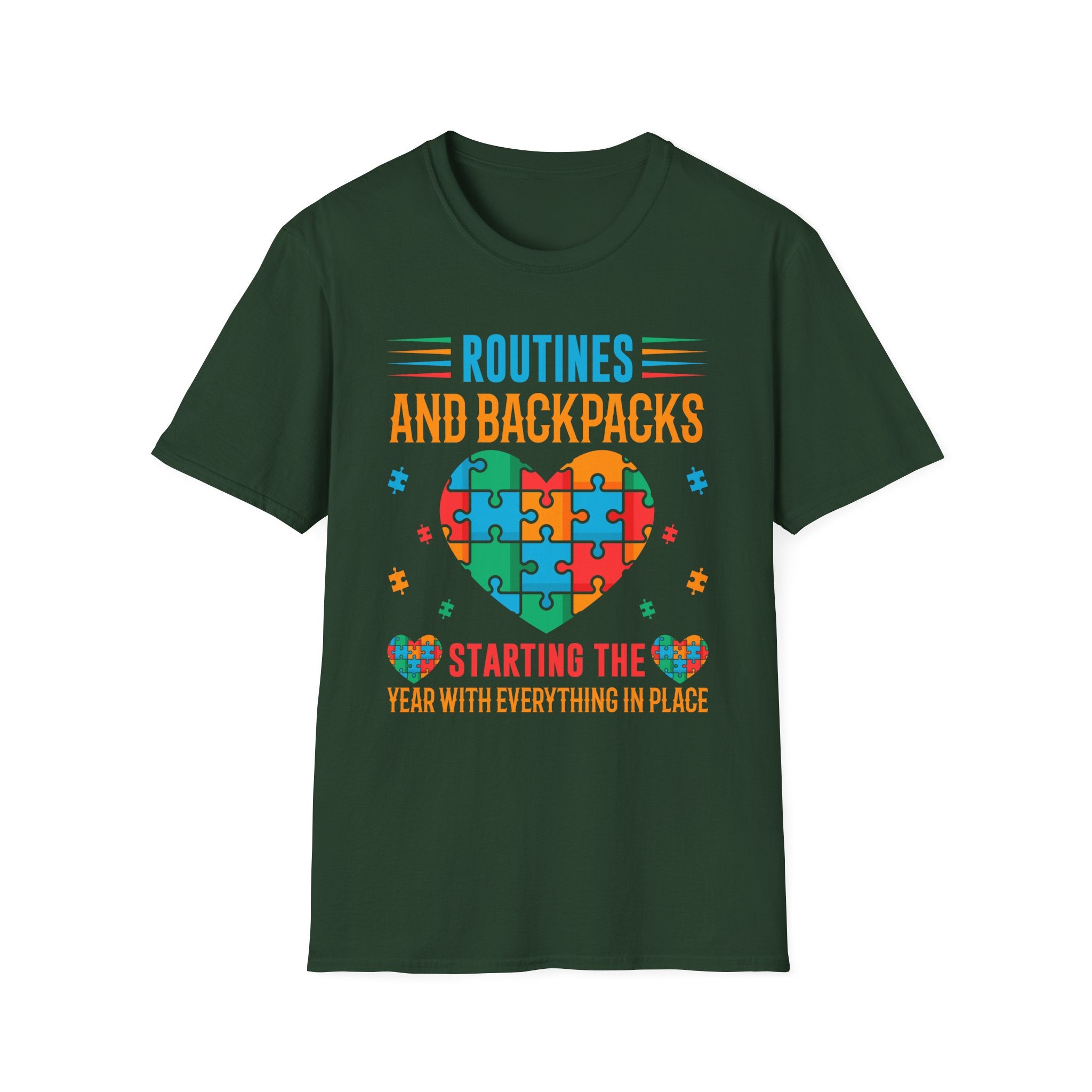 Routine And Backpacks Autism Awareness , Adult T-Shirt