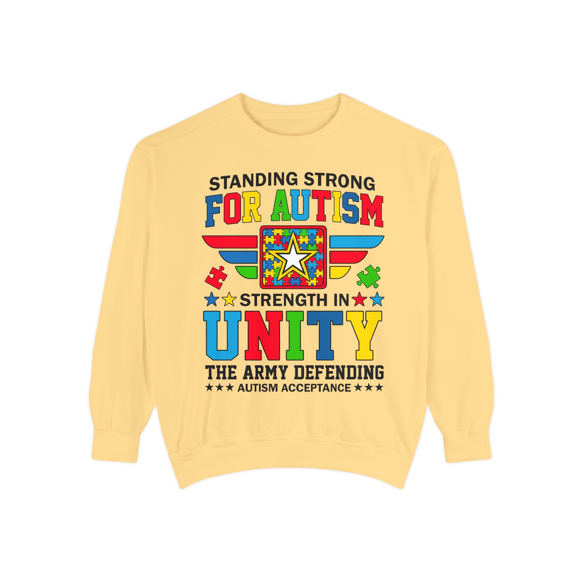 Standing Strong for Autism Adult Sweatshirt, Army Unity Support, Autism Awareness Advocate