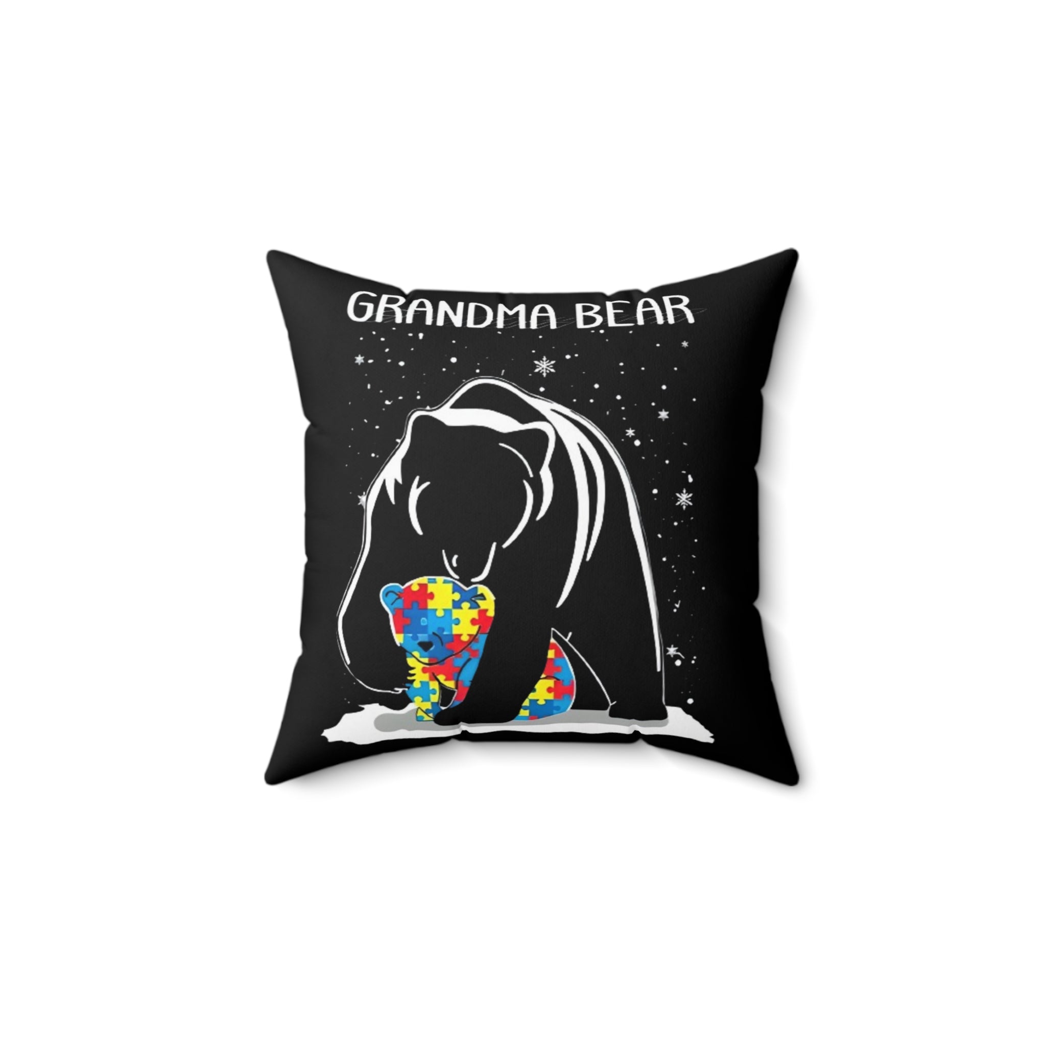 Grandma Bear Nonverbal Austim Spun Polyester Square Pillow