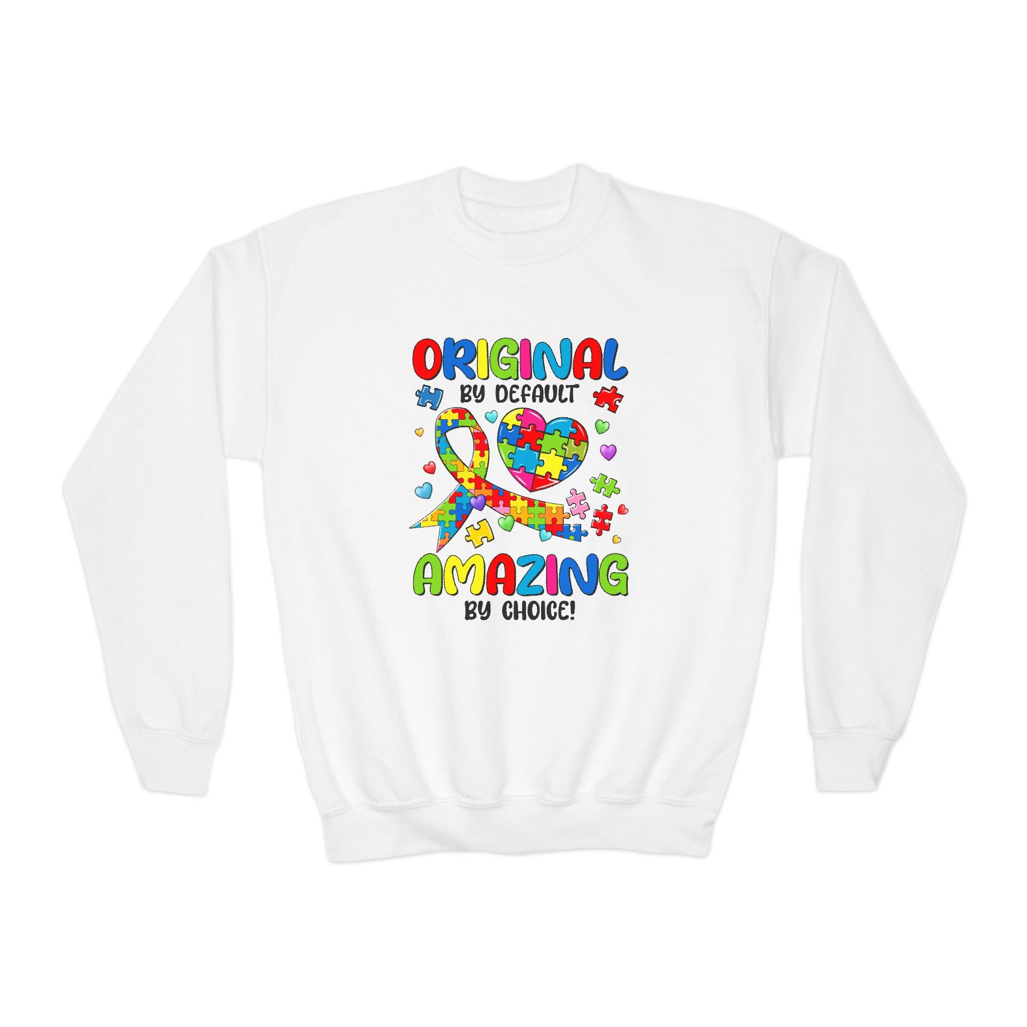 Original by Default Amazing by Choice, Autism Awareness Unisex Crewneck Children's Sweatshirt