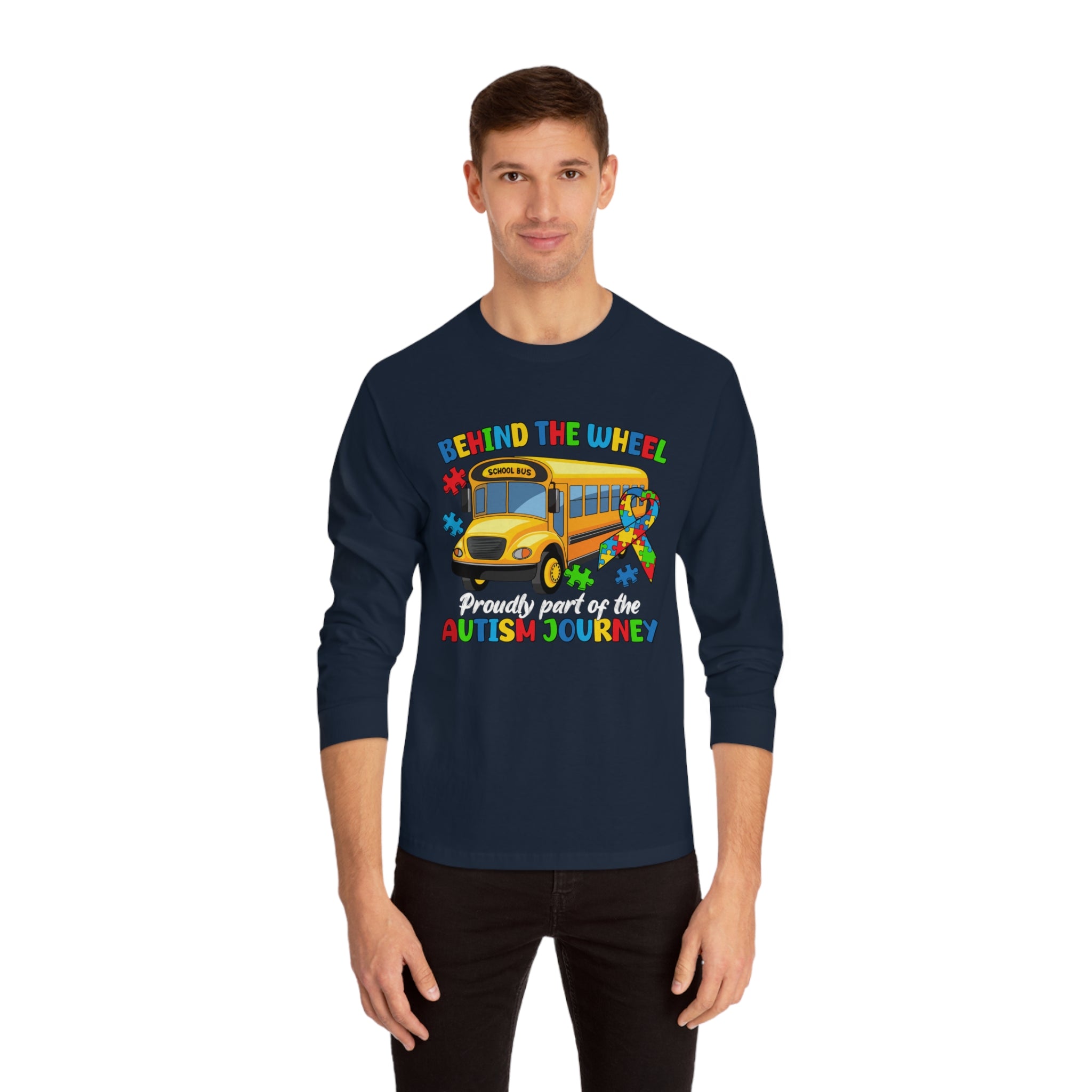 Driven for Autism Awareness, Adult Long Sleeve T-Shirt, Bus Driver Tribute | Support Families & Advocacy