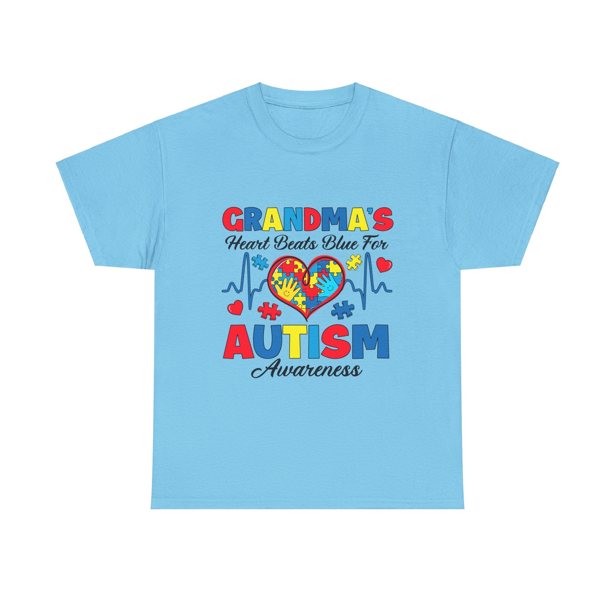 Grandma’s Heart Beats Blue | Autism Awareness Adult T-Shirt | Supportive Grandma Gift for Autism Advocacy